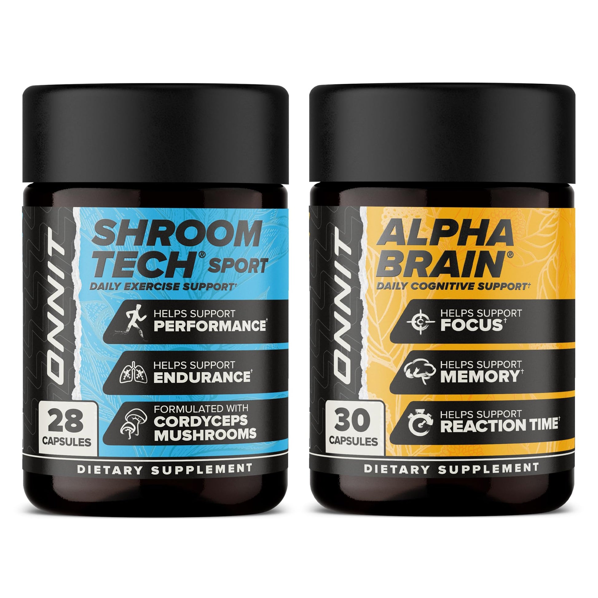 ONNIT Cognitive & Endurance Support Bundle: Alpha Brain Nootropic Capsules (30 Count) + Shroom Tech Sport Exercise Support Capsules (28 Count), IGEN Non-GMO Tested Focus, Energy & Endurance, 2 Pack ONNIT Au supplements