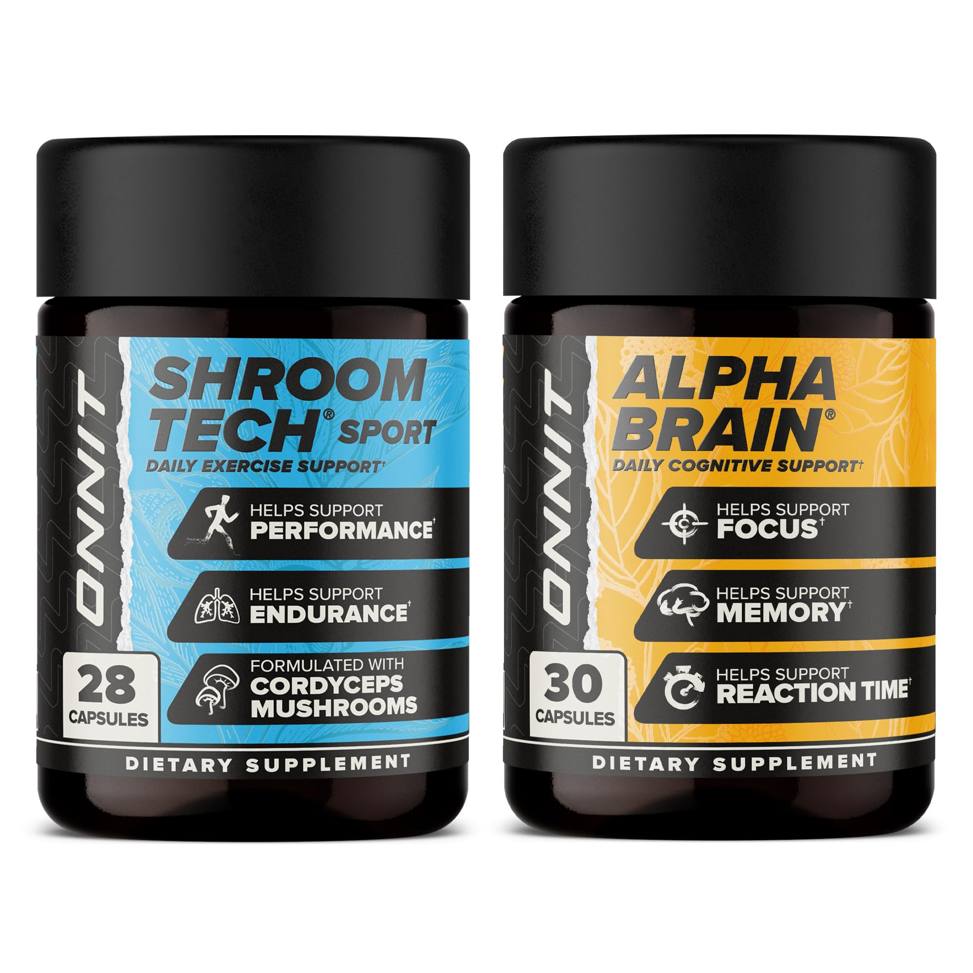 ONNIT Cognitive & Endurance Support Bundle: Alpha Brain Nootropic Capsules (30 Count) + Shroom Tech Sport Exercise Support Capsules (28 Count), IGEN Non-GMO Tested Focus, Energy & Endurance, 2 Pack ONNIT Au supplements