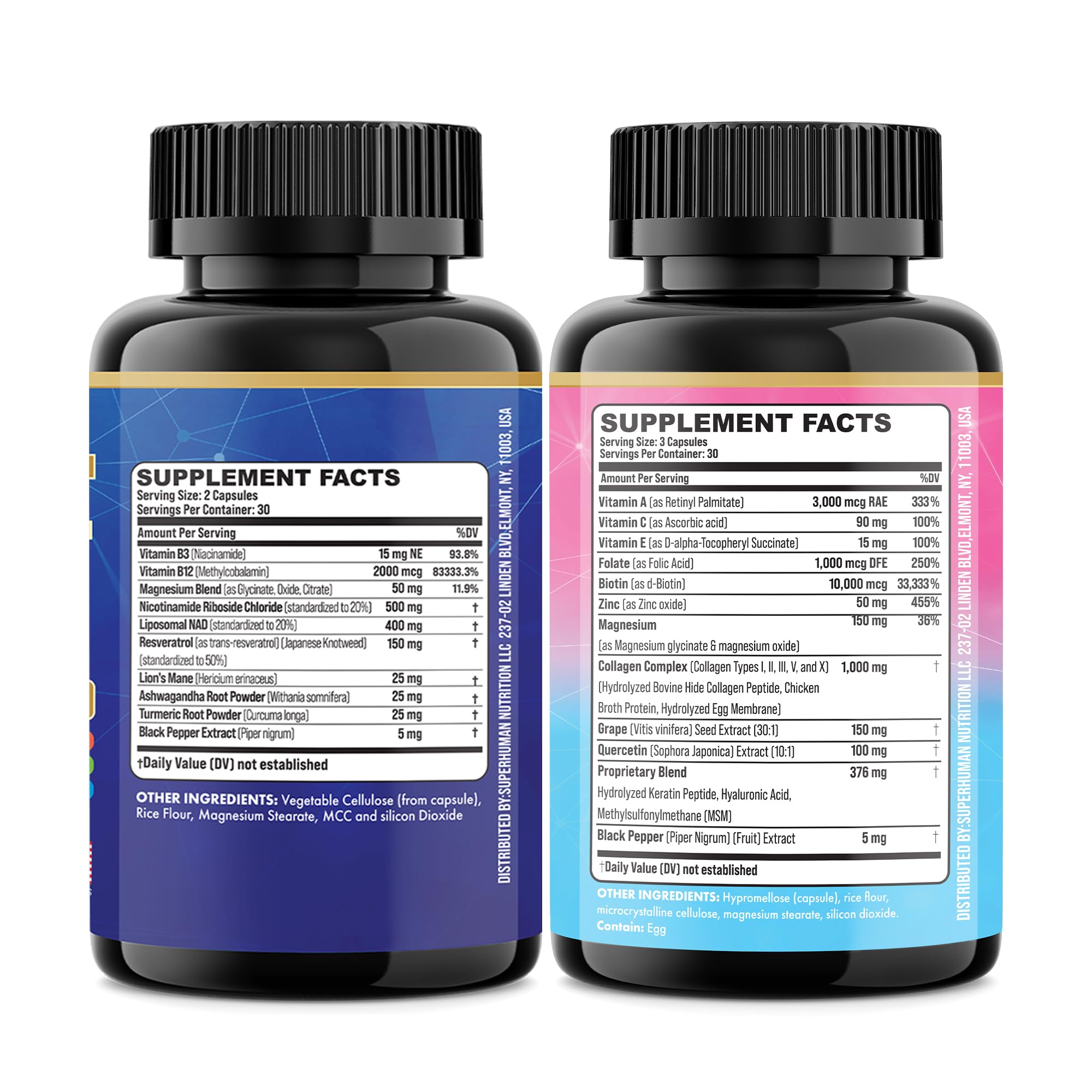Parrox Forever Young Set with Liposomal NAD, Nicotinamide Riboside, Magnesium, Resveratrol, Lion's Mane, Collagen Peptides Types I, II, III, V and X, Biotin & Keratin, Hyaluronic Acid, Zinc, Quercetin Parrox Au supplements