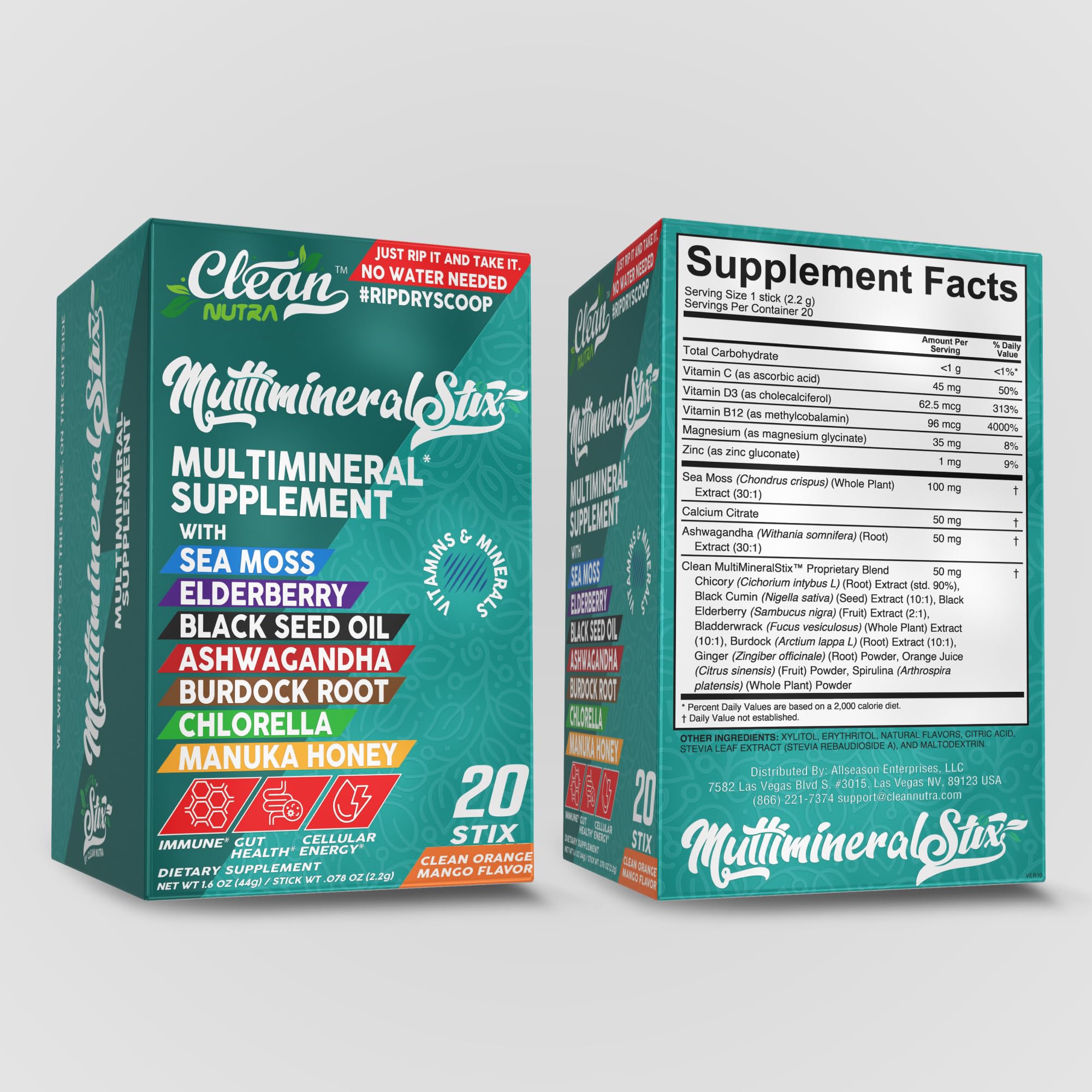 Sea Moss Powder Elderberry Ashwagandha Chlorella Manuka Honey VitaminD3 Vitamin C Zinc Spirulina Iodine Greens Detox Immune Support Sugar Free Hydration Powder Drink Mix – 20 Sticks Clean Nutraceuticals Au supplements