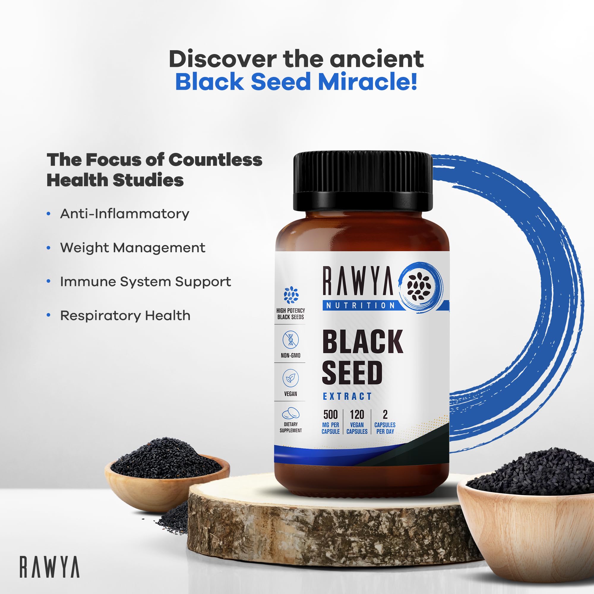 RAWYA Nutrition, Black Seed Extract, 120 Vegan Capsules, Nigella Sativa, Black Cumin RAWYA Au supplements