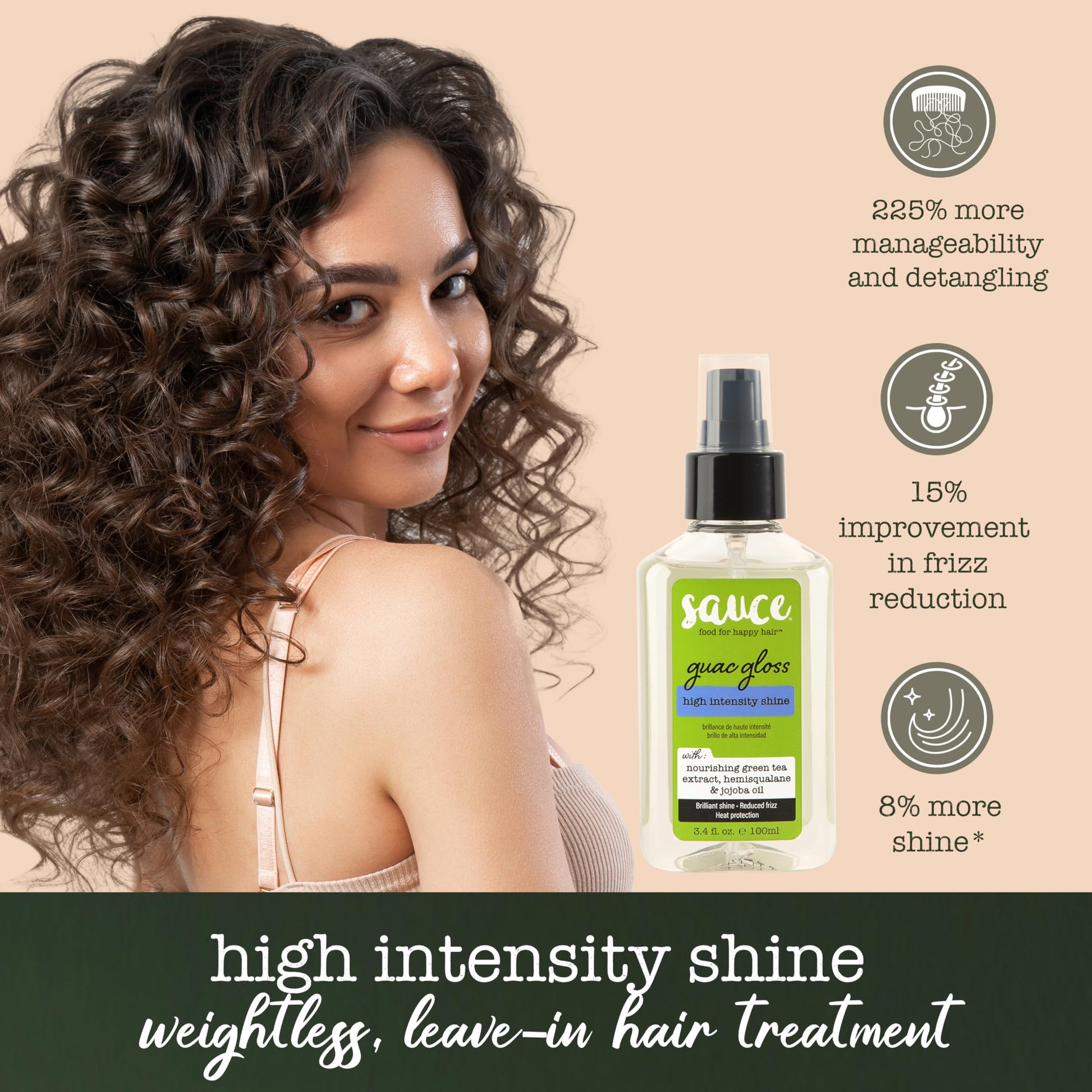 SAUCE BEAUTY Guac Hair Gloss, 3 Fl Oz High Intensity Shine, Jojoba Oil, Green Tea Extract & Squalane to Smooth, Boost Shine & Control Frizz for Sleeker, Softer, More Manageable Hair, Vegan Formula SAUCE BEAUTY Au supplements