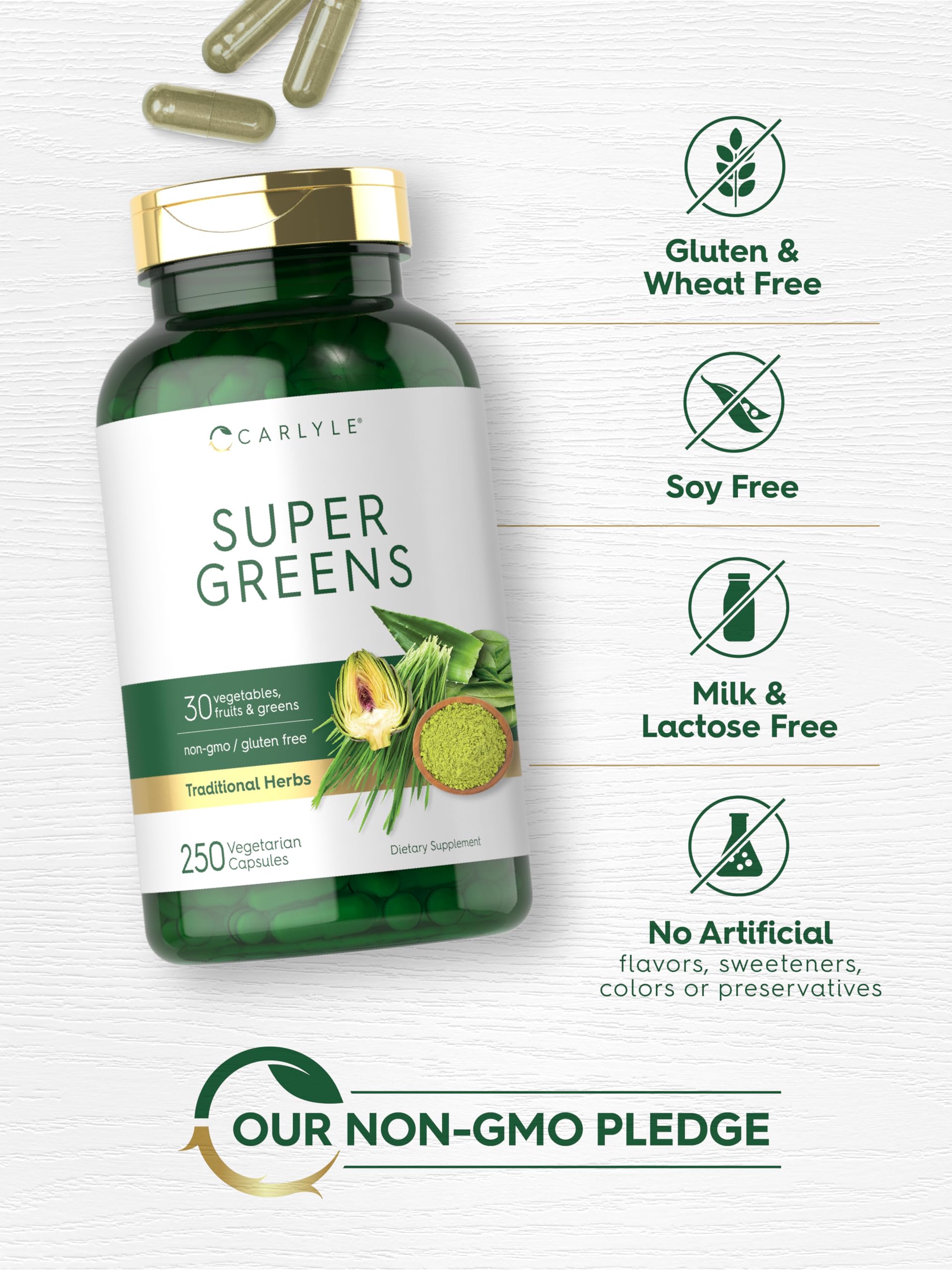 Carlyle Super Greens Capsules | 250 Count | Blend of 13 Vegetables and Greens Plus 17 Fruits | Non-GMO & Gluten Free Supplement Carlyle Au supplements