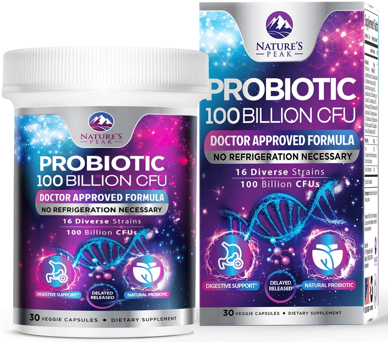 Probiotics 100 Billion CFU - 16 Premium Strains + Prebiotics - Best Probiotics for Women & Men - Supports Immune, Digestive & Gut Health, Supports Occasional Constipation, Gas & Bloating - 30 Capsules Nature's Peak Au supplements