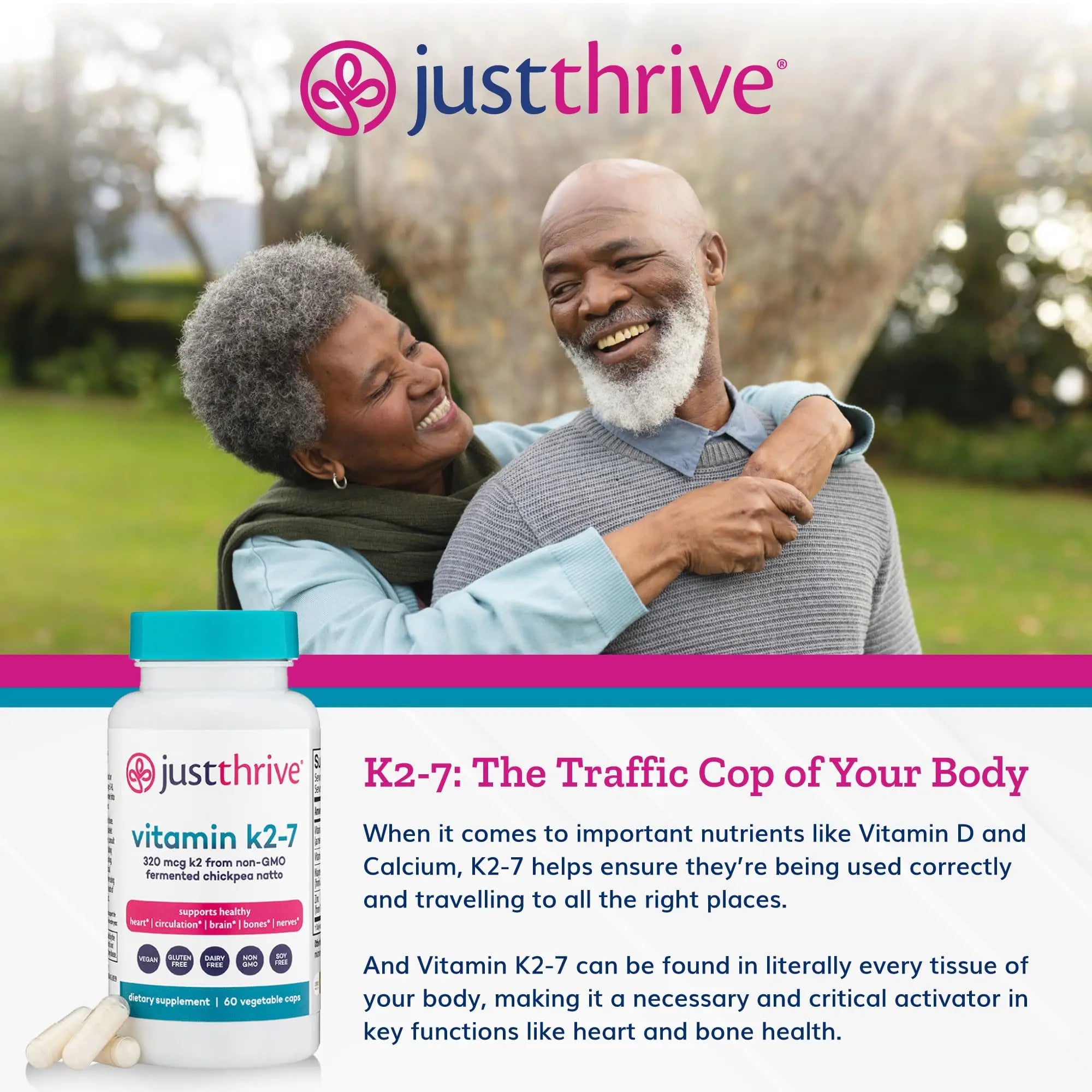 Just Thrive Vitamin K2-7 - Bone, Brain, and Heart Health K2 Vitamin Supplement, 60 Capsules Just Thrive Au supplements