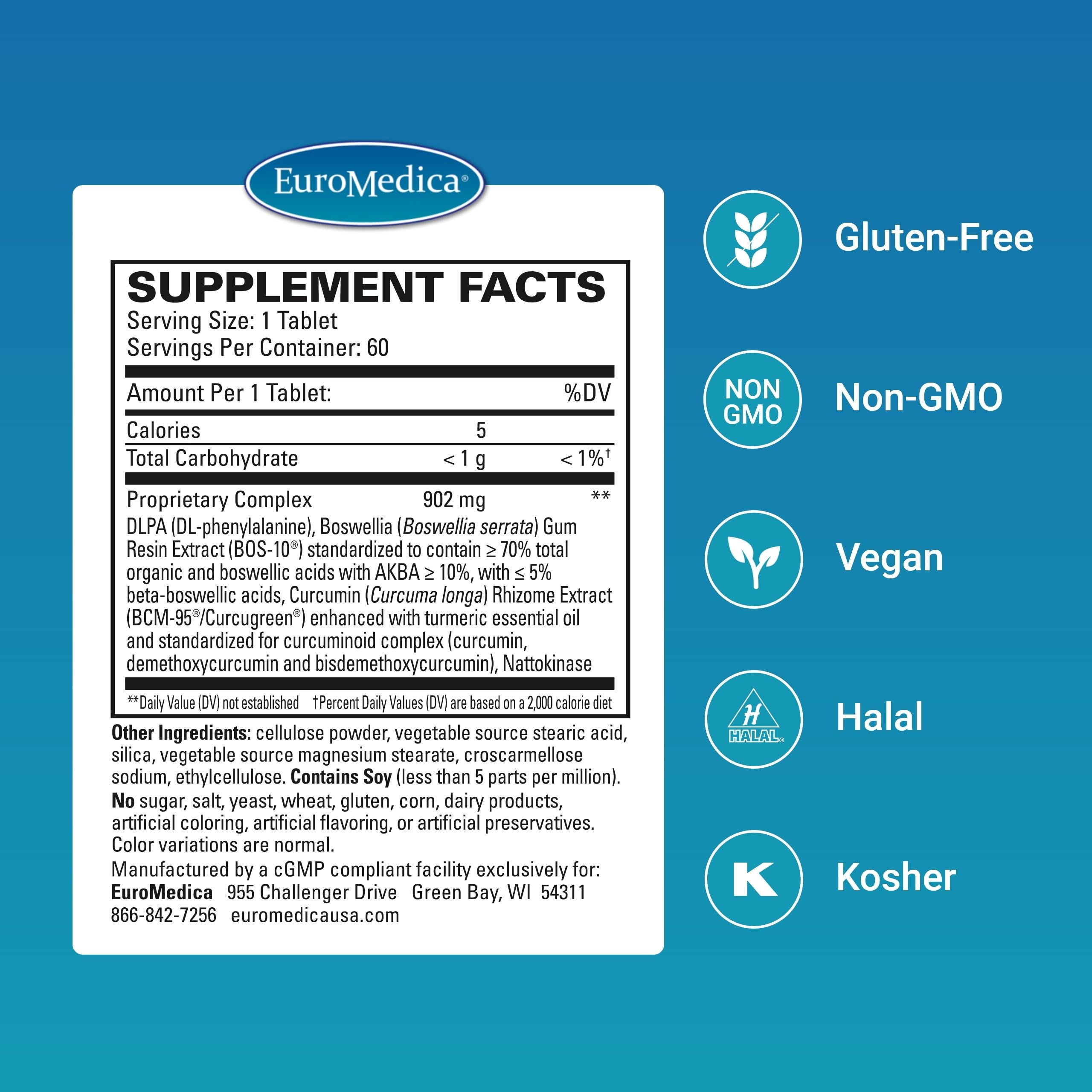 EuroMedica Curaphen Extra Strength - Curcumin & Boswellia Supplement for Healthy Circulation Support - Turmeric Supplement to Support Joints, Muscle Health & Endorphin Production - 60 Tablets EuroMedica Au supplements