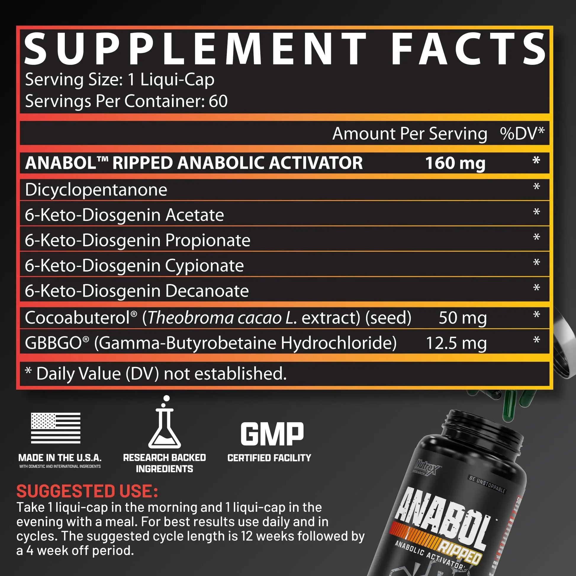 Nutrex Research Anabol Ripped Anabolic Muscle Builder for Men, 2-in-1 Muscle Builder and Shredding Supplement, (60 Count) Nutrex Research Au supplements