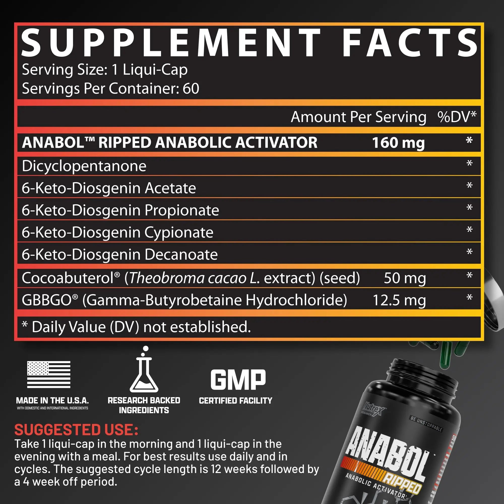 Nutrex Research Anabol Ripped Anabolic Muscle Builder for Men, 2-in-1 Muscle Builder and Shredding Supplement, (60 Count) Nutrex Research Au supplements