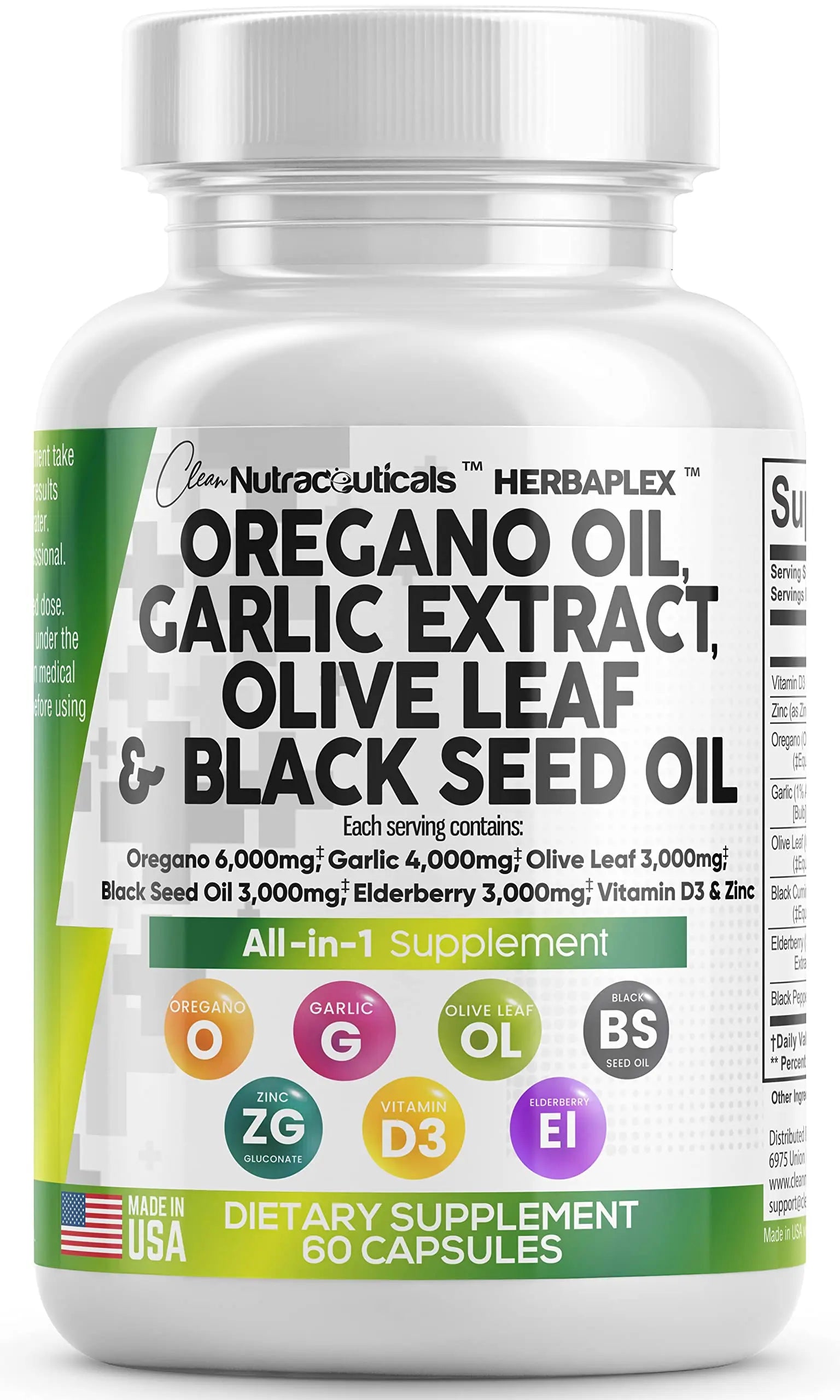 Oregano Oil 6000mg Garlic Extract 4000mg Olive Leaf 3000mg Black Seed Clean Nutraceuticals Au supplements