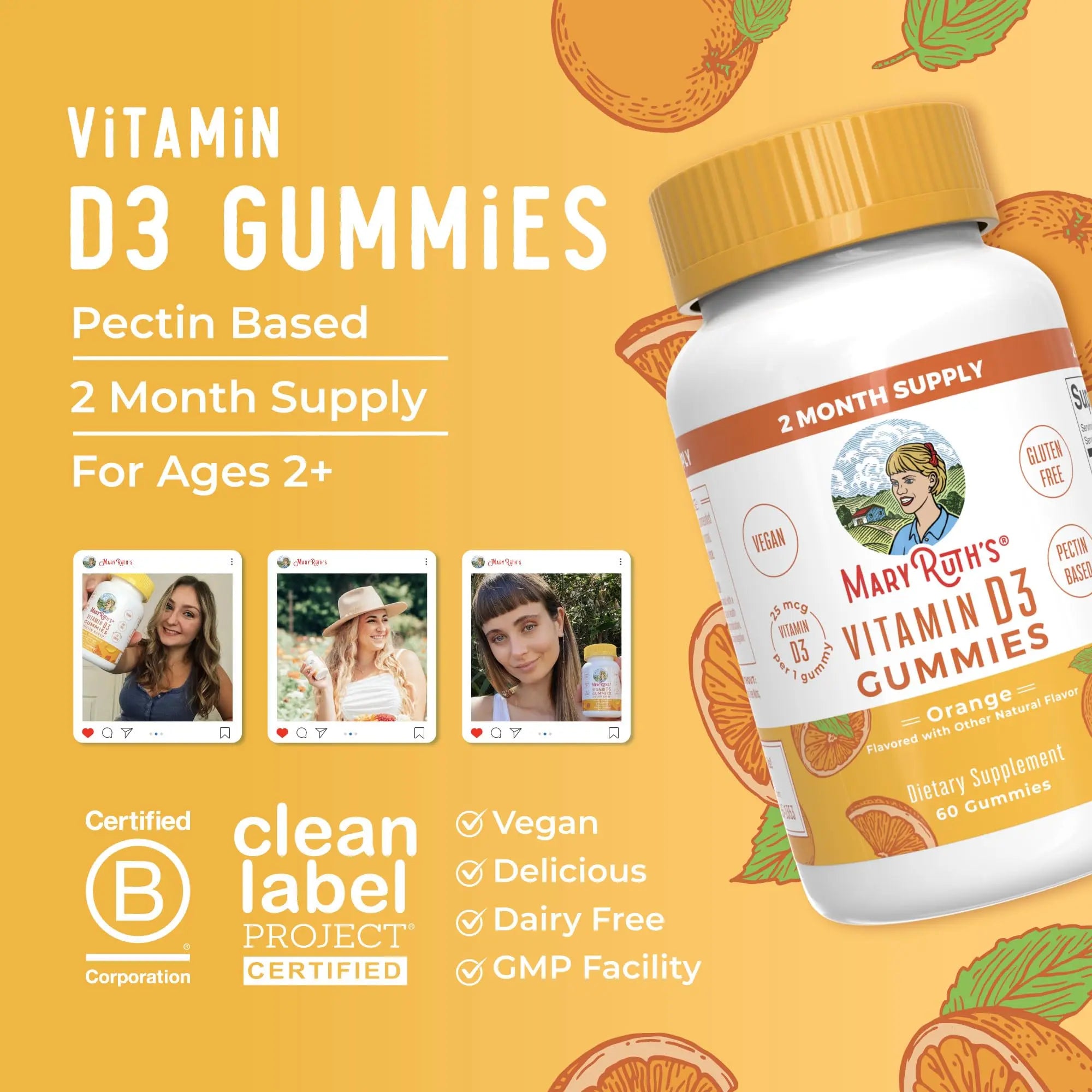 MaryRuth Organics Vitamin D3 Gummies | 2 Month Supply | Adults & Kids Vitamin D Gummy | Immune Support Supplement | VIT D3 1000IU for Bone Health&Muscle Function | Vegan | Non-GMO | Gluten Free | 60 MARYRUTH'S Au supplements