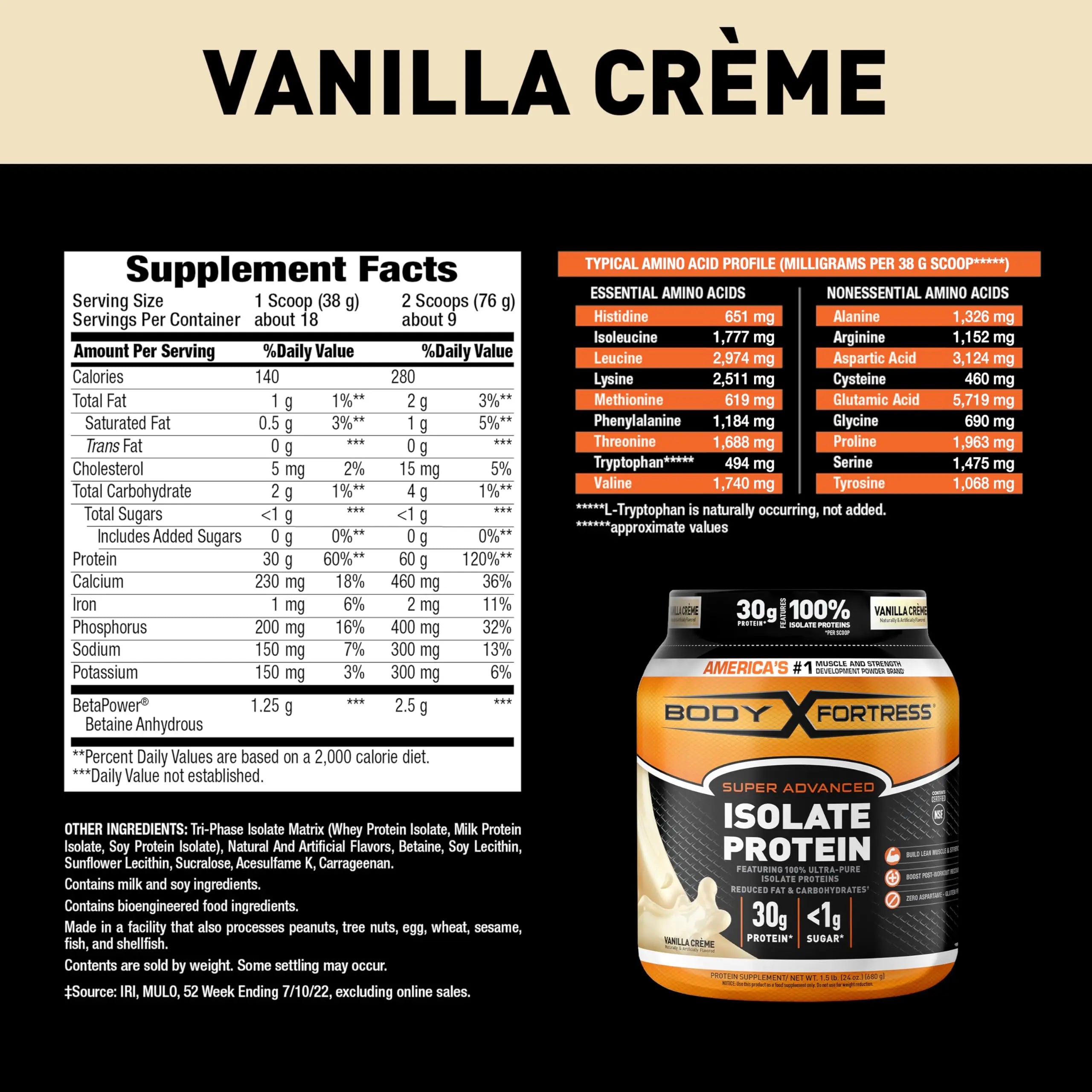Body Fortress Super Advanced Isolate Protein Powder, Gluten Free, Vanilla Creme Flavored Body Fortress Au supplements
