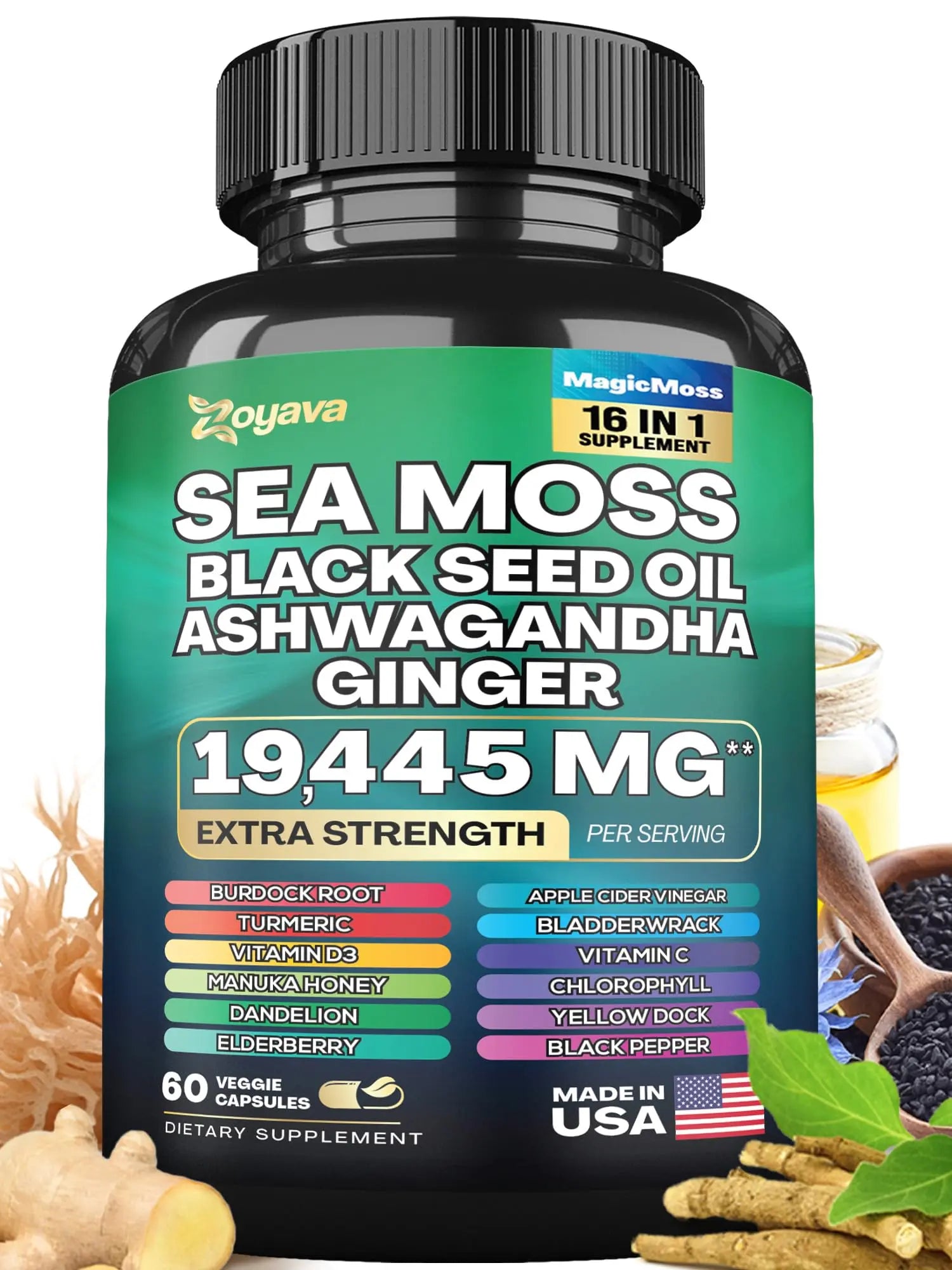 Zoyava Magic Moss Blend Sea Moss 7000mg Ashwagandha 2000mg Black Seed Oil Zoyava Au supplements