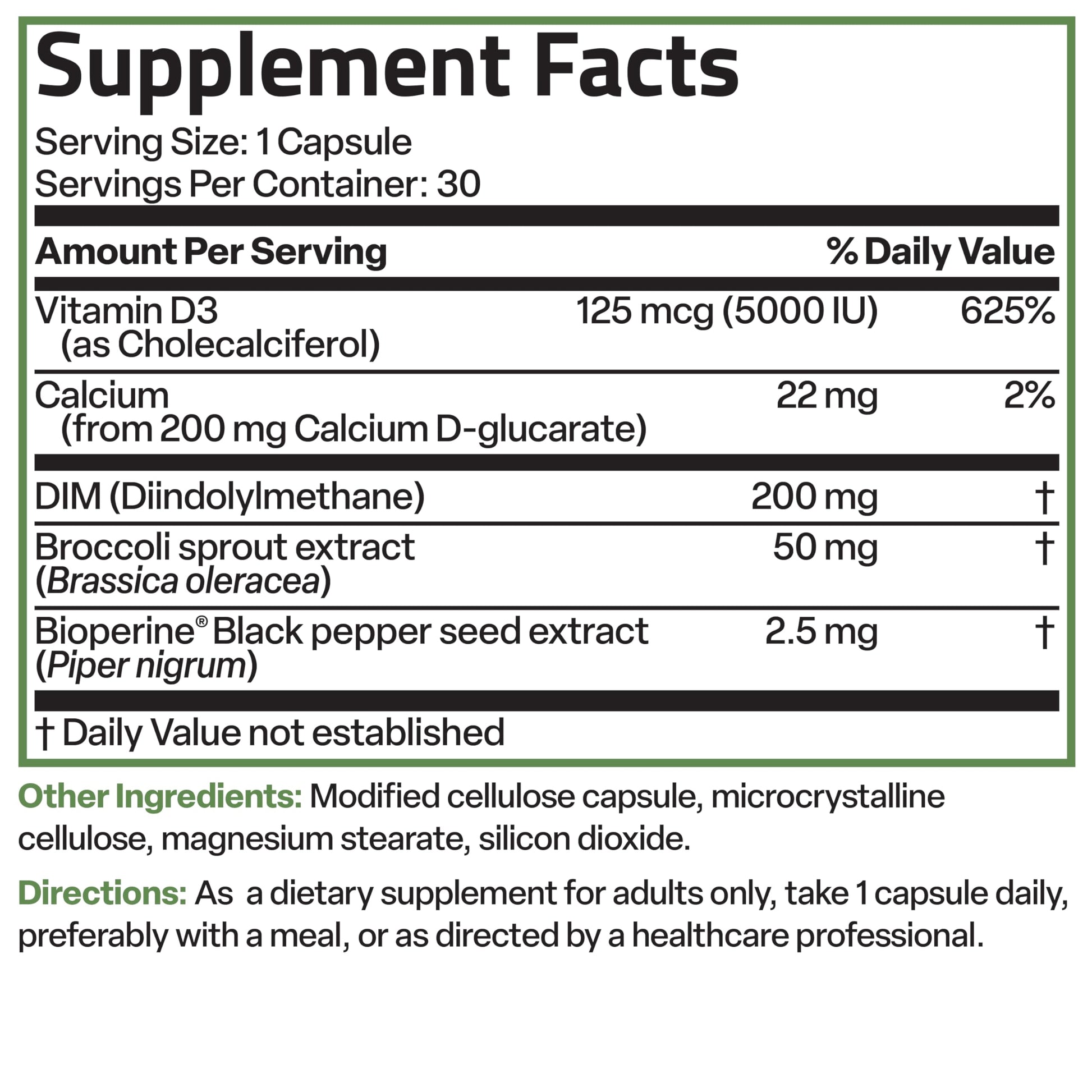 Bronson DIM Balance+ Calcium D-Glucarate, Broccoli Sprouts and Vitamin D3 200 MG of DIM per Capsule Supports Estrogen Metabolism and Balanced Hormone Levels Non-GMO, 30 Vegetarian Capsules Bronson Au supplements
