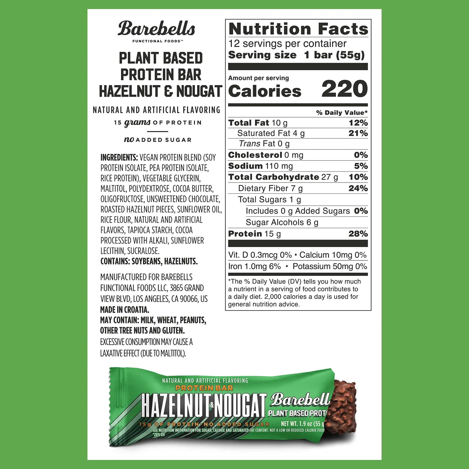 Barebells Vegan Protein Bars Hazelnut & Nougat - 12 Count, 1.9oz Bars - Features Plant BAREBELLS Au supplements