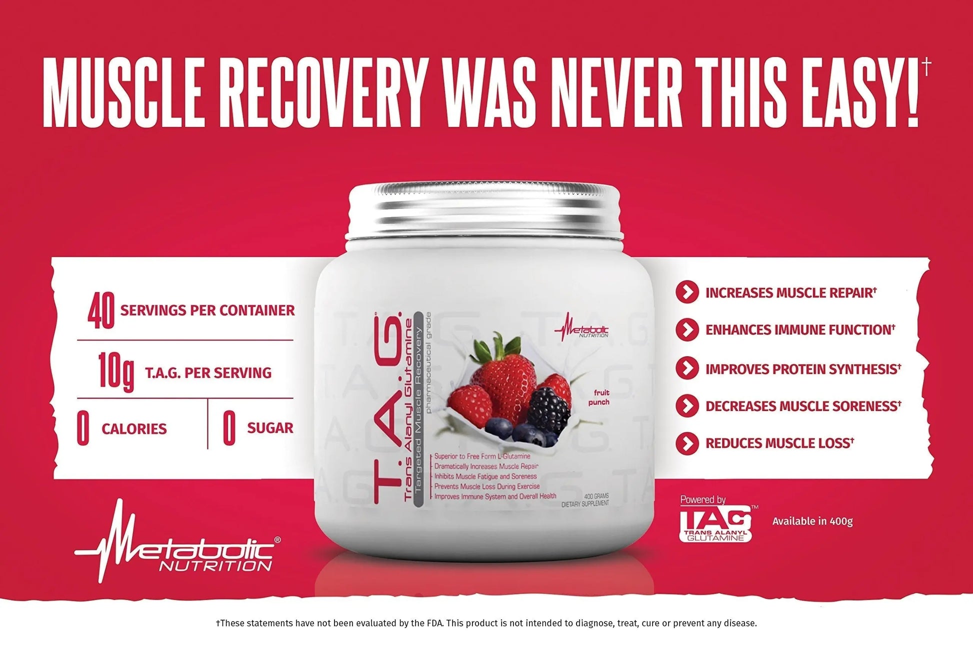 Metabolic Nutrition, TAG, Trans Alanyl Glutamine, 100% L-Glutamine Peptide Powder Metabolic Nutrition Au supplements