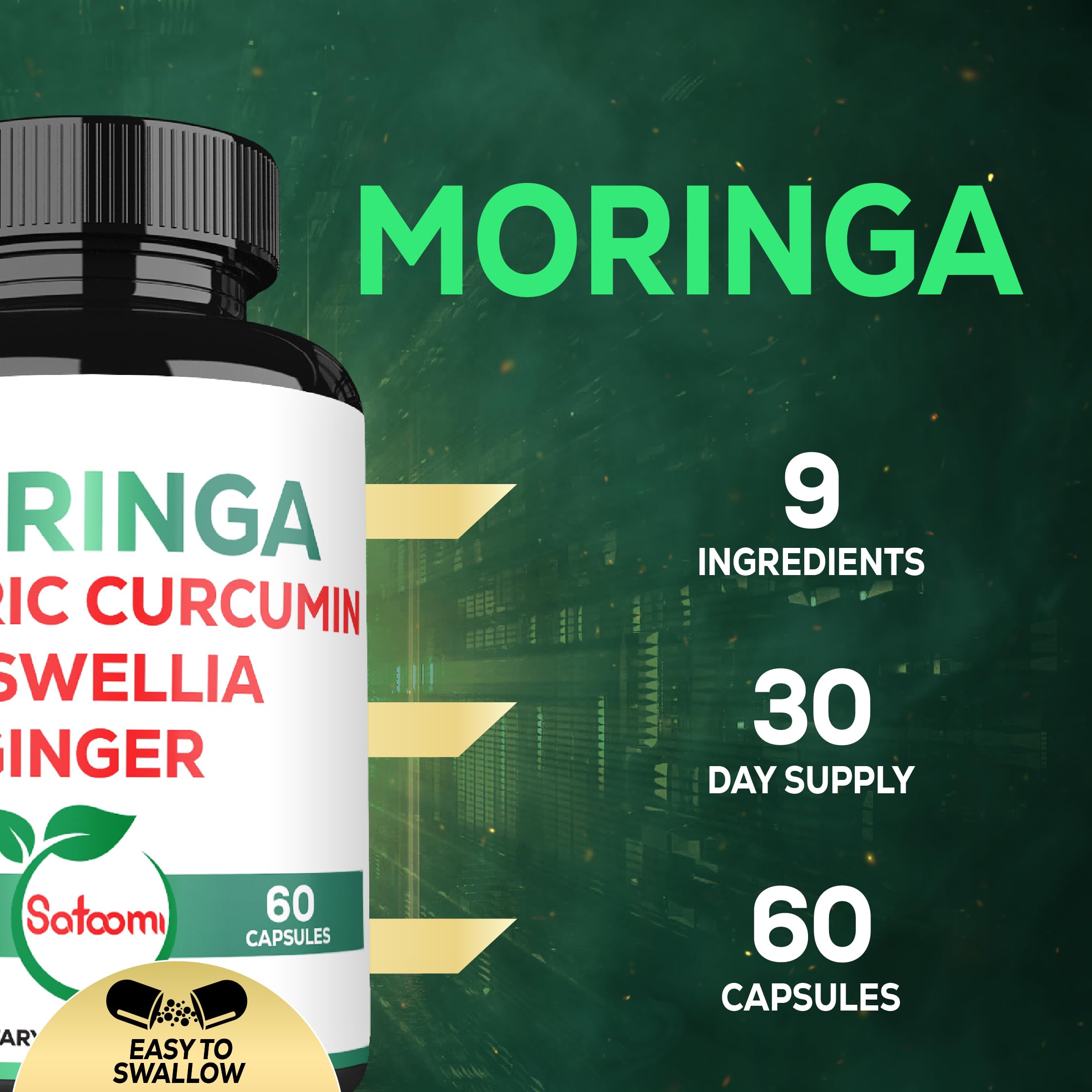 Satoomi 9in1 Moringa Capsules - Featuring Moringa, Turmeric, Boswellia, Ginger, Ashwagandha, Ceylon Cinnamon and Milk Thistle, and Resveratrol | Support Mood, Heart & Overall Health - 60 Count Satoomi Au supplements