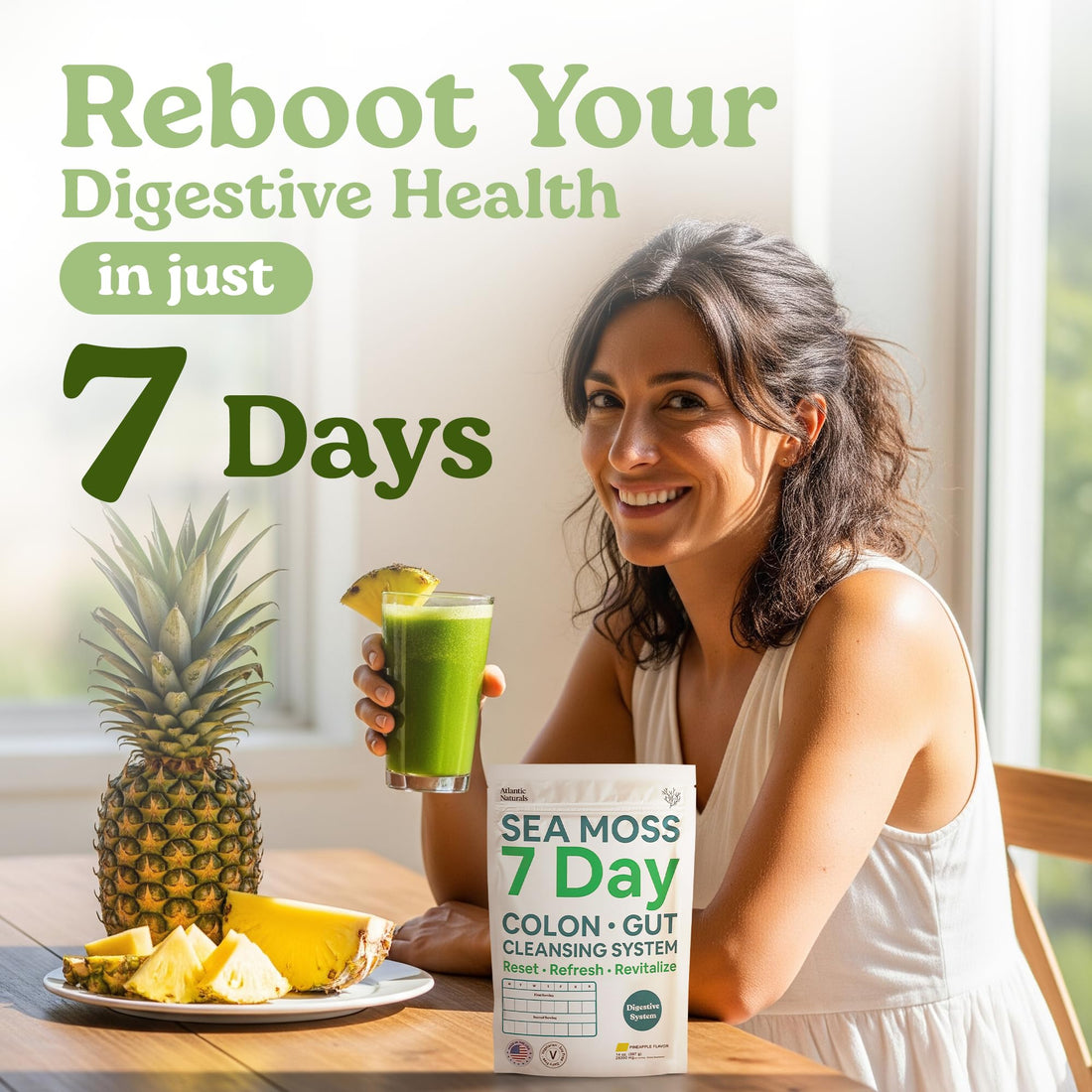 Atlantic Naturals Sea Moss 7-Colon Cleanse Powder | Formulated with Psyllium Husk, Fiber, & Senna Powder | Supports Immune & Gut Health for Women & Men, Pineapple Flavor Drink Mix, 14 oz Atlantic Naturals Au supplements