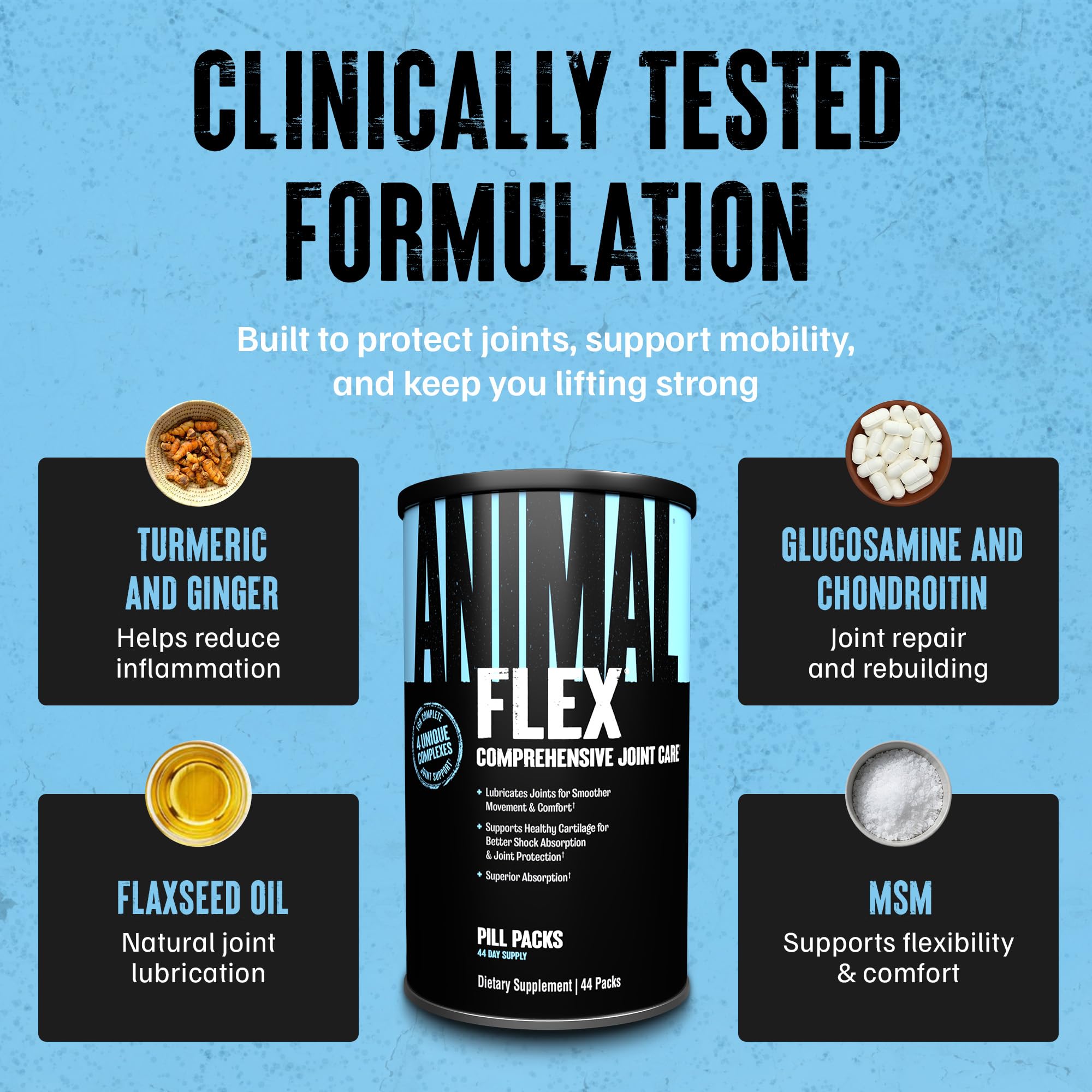 Animal Flex - Glucosamine Chondroitin Joint Supplement for Women and Men Discomfort with Turmeric, MSM, Boswellia for Cartilage, Joint Health, Muscles, Back, Knees, Shoulder, and Hip, 44 Packs Animal Au supplements