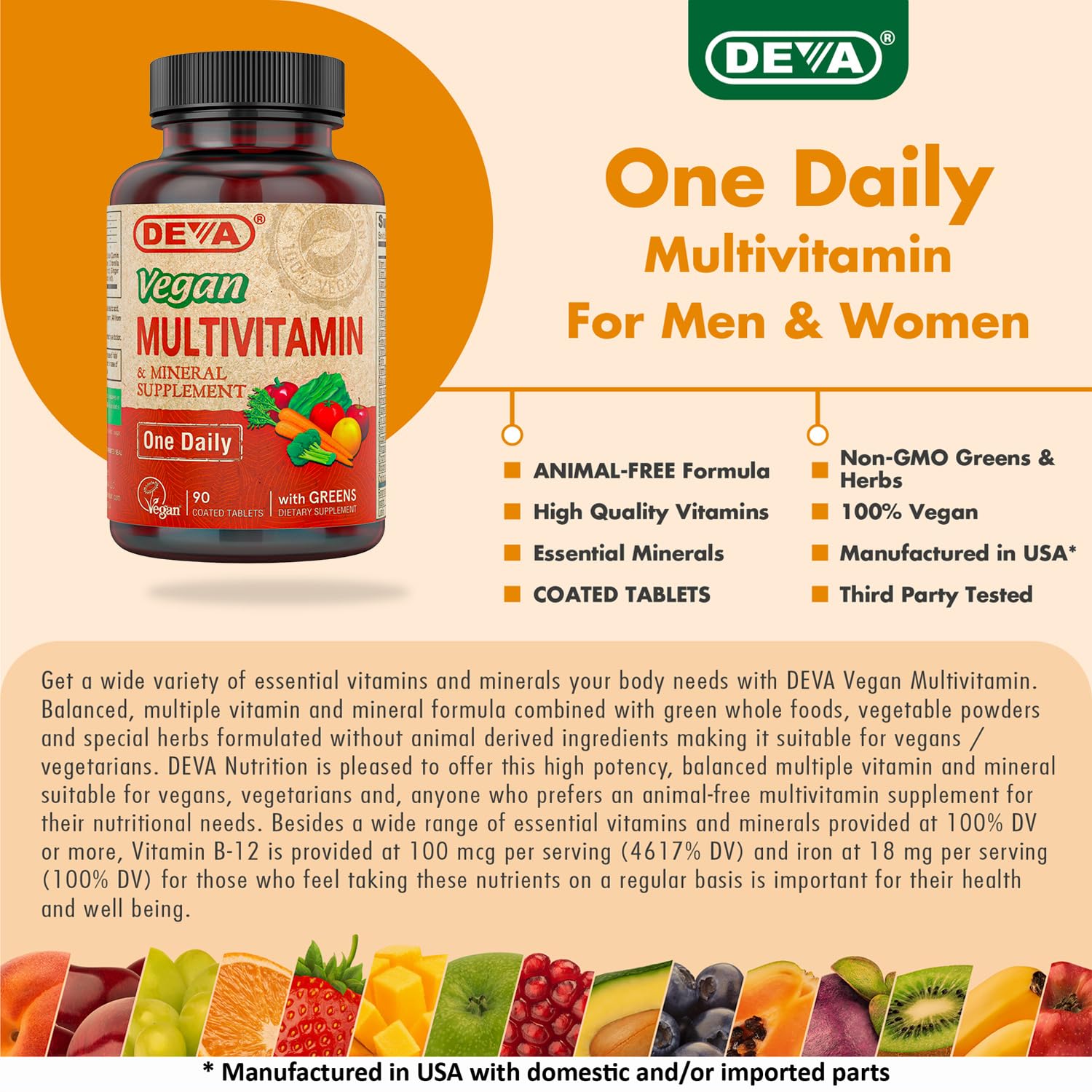 DEVA Vegan Multivitamin & Mineral Supplement with Iron 2-Pack, Spirulina, Chlorella, Ashwagandha, Broccoli & More, 90 Coated Tablets Each DEVA Au supplements