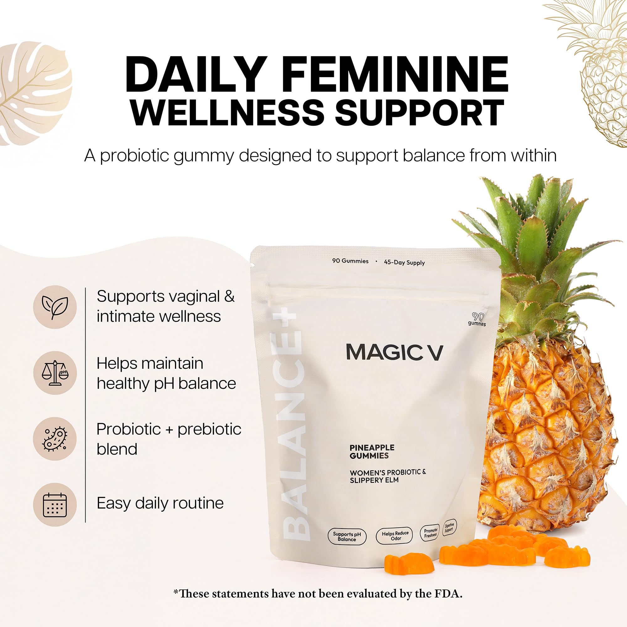 Magic V Care – Premium Feminine Balance Gummies – Women’s Wellness & pH Support – Vaginal Health, Immunity & Hormonal Balance – Vegan, Gluten-Free – Tropical Pineapple – 90 Gummies – 45 Servings Magic V Steam Au supplements