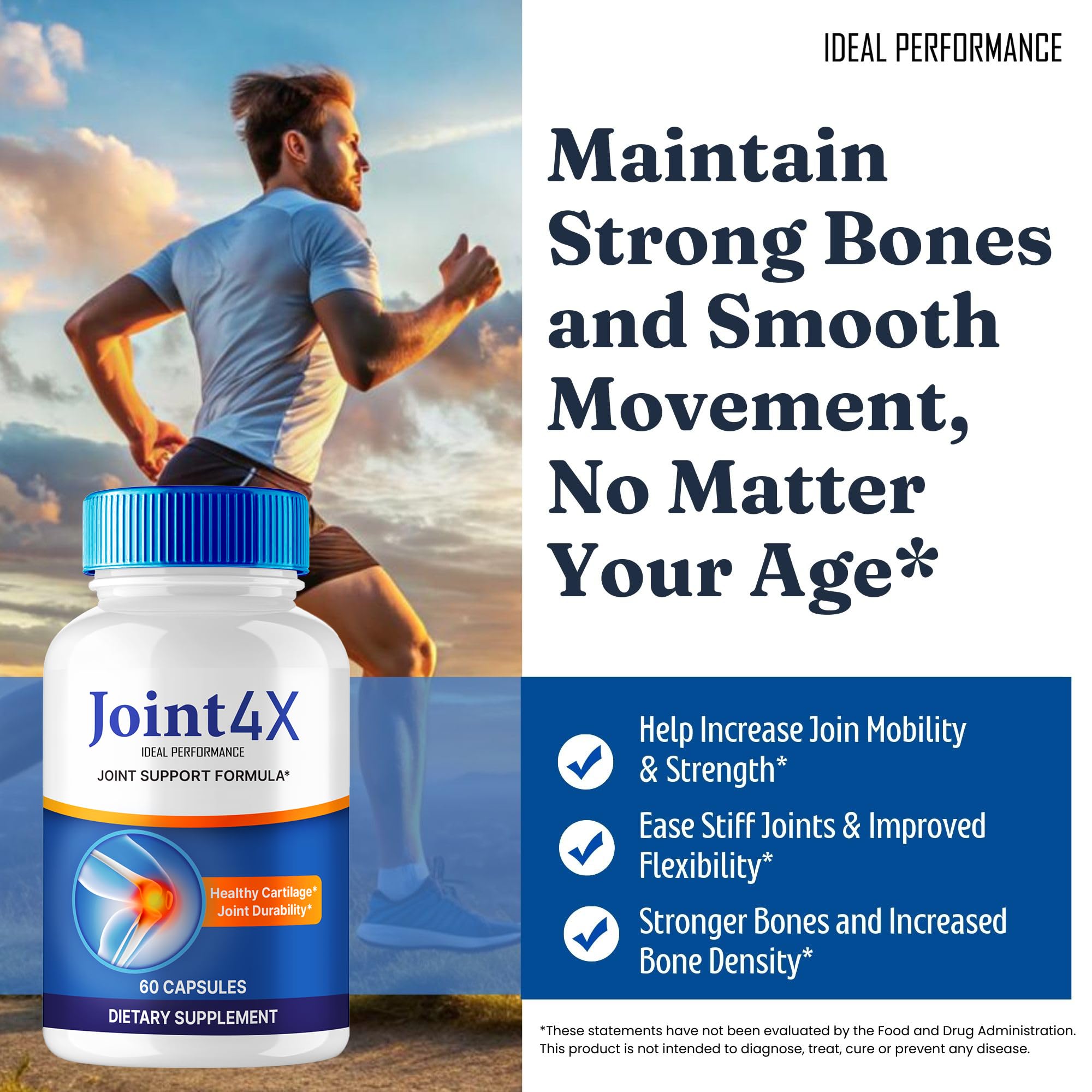 IDEAL PERFORMANCE Joint4X Joint Support Capsules, Official Joint-4X Supplement Pills, All-Natural Formula to Fortify Bones and Bolster Flexibility - Maximum Strength, Joint 4X Pills Reviews (2 Pack) IDEAL PERFORMANCE Au supplements