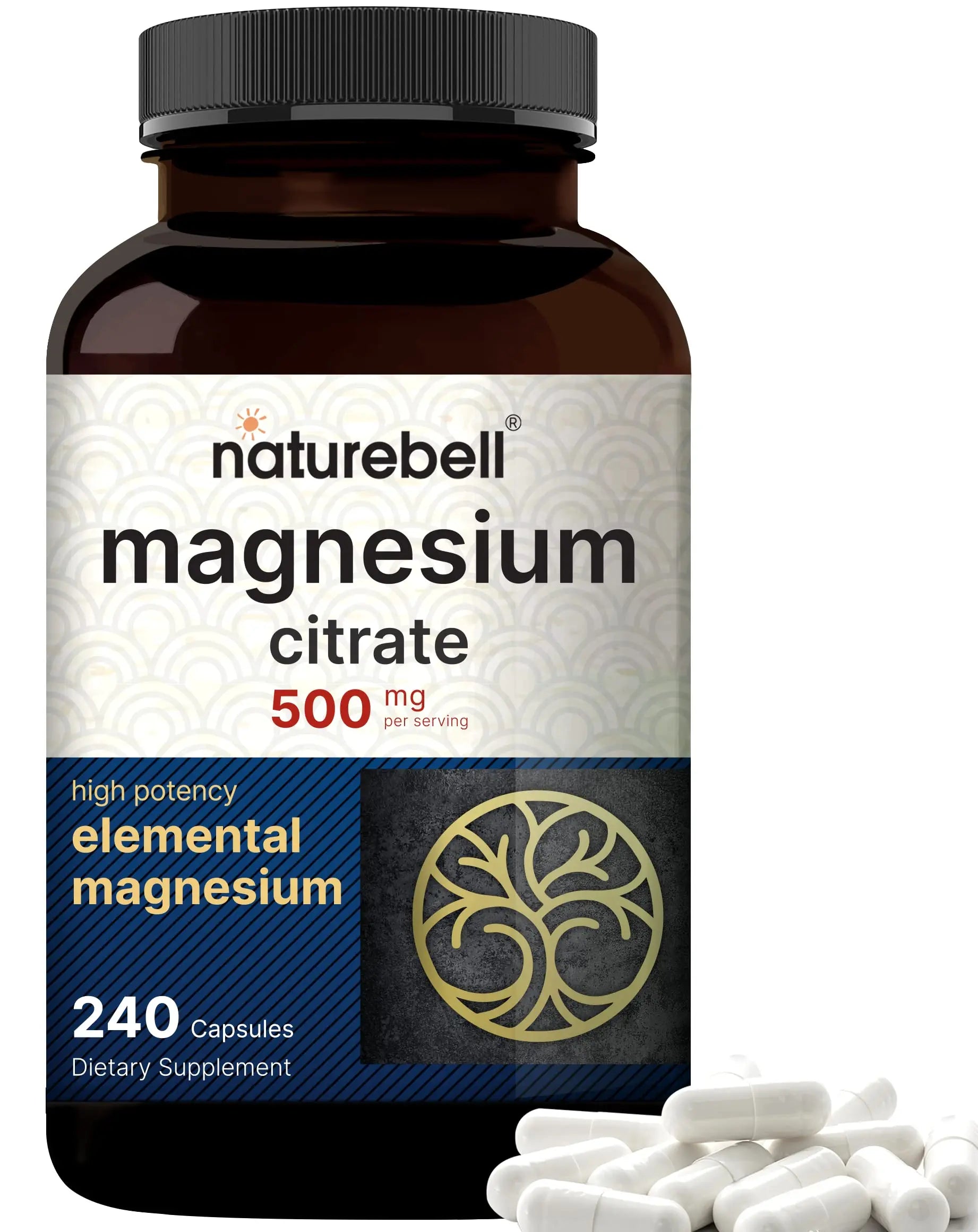 Magnesium Citrate 500mg, 240 Capsules (Citrato de Magnesio) | High Purity Elemental NatureBell Au supplements