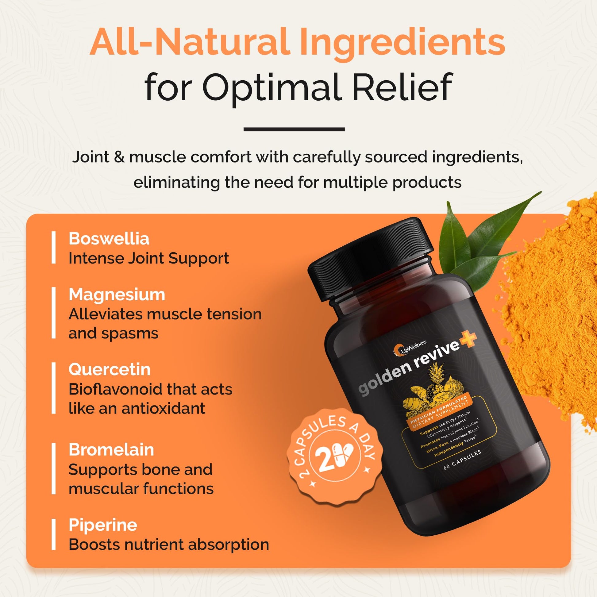 UpWellness Golden Revive + Joint Support Supplement Featuring Turmeric with Black Pepper, Quercetin, and Magnesium- Turmeric Boswellia Supplement - 6 Active Ingredients - 60 Capsules, 5 Pack UpWellness Au supplements