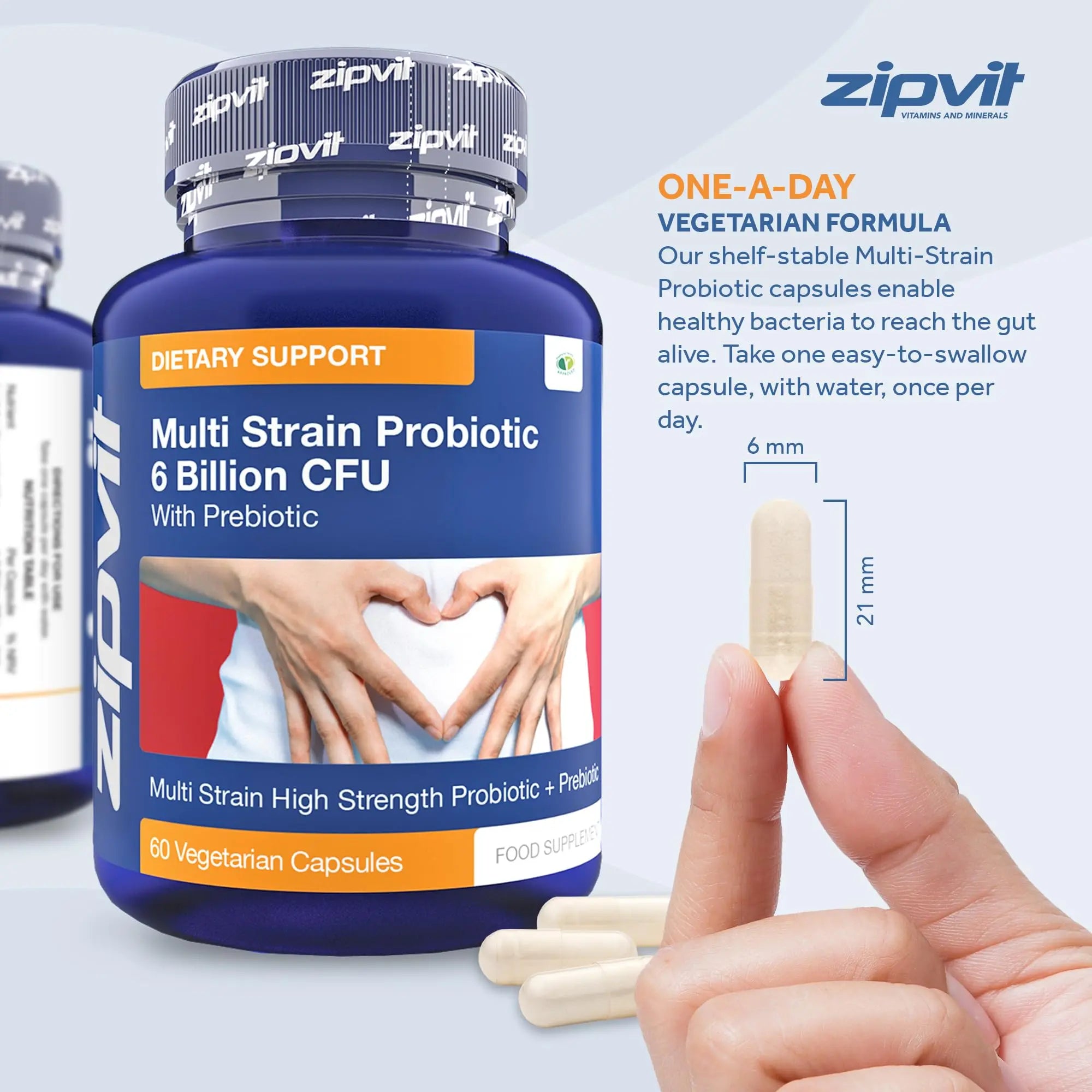 Probiotic 6 Billion Multi-Strain Live Bio Cultures Complex with Prebiotic, 60 Vegetarian Zipvit Au supplements