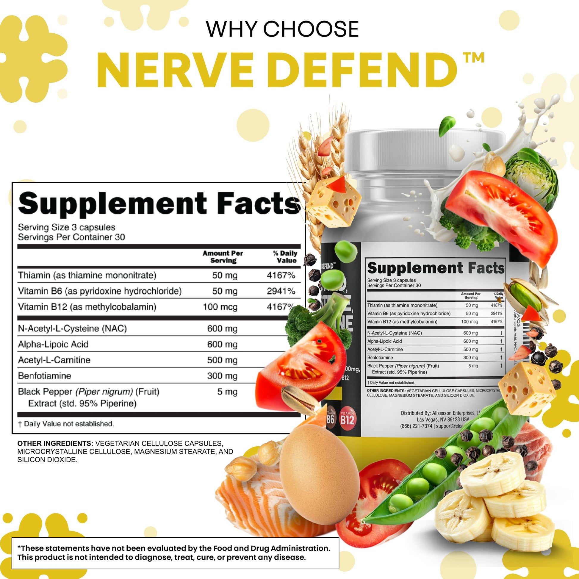 Alpha Lipoic Acid 600mg N-Acetyl Cysteine 600mg Acetyl L-Carnitine 500mg Benfotiamine 300mg - Nerve Support Supplement for Women and Men with Vitamin B1 B6 & B12 - Made in USA 90 Caps Clean Nutraceuticals Au supplements