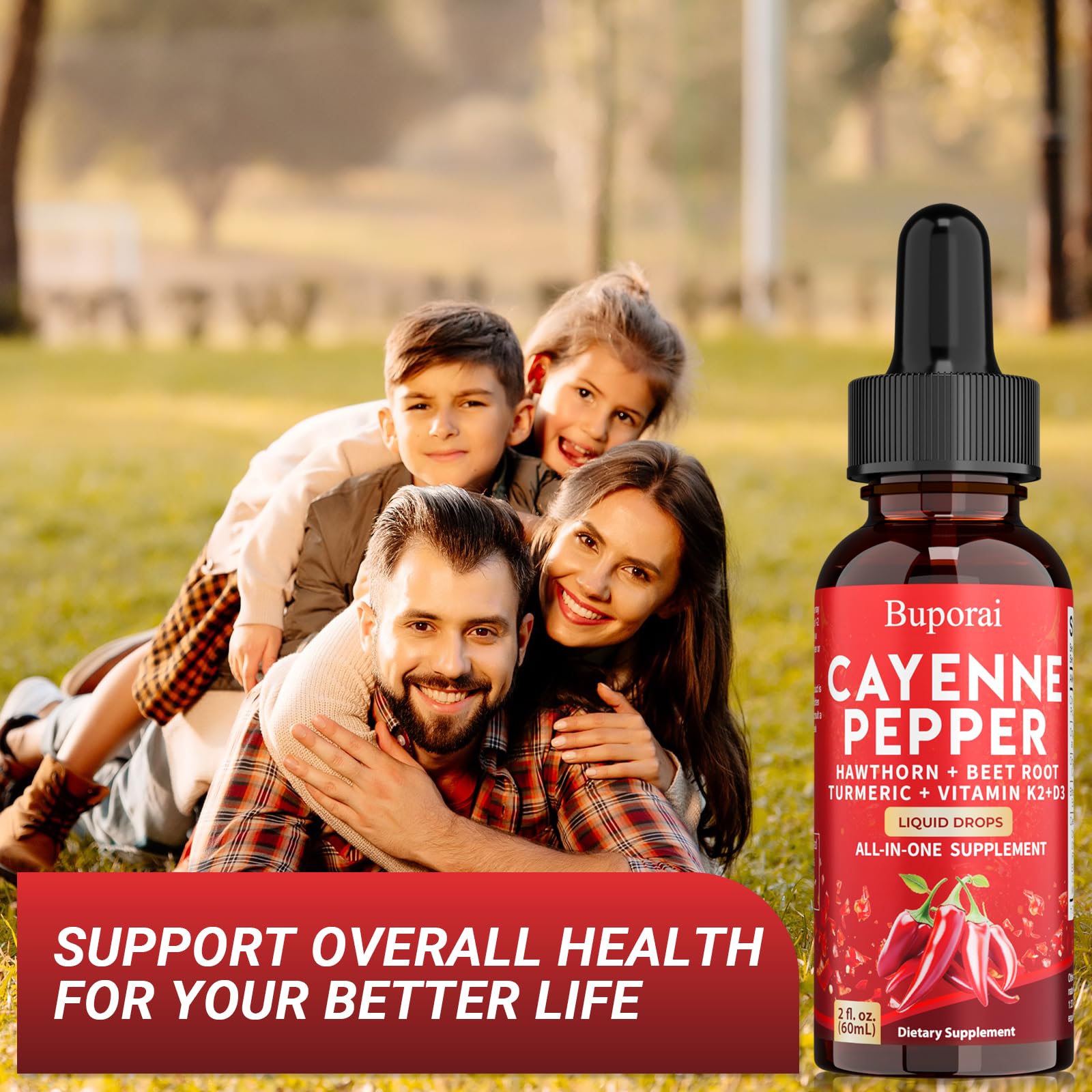 Buporai Cayenne Pepper Drops, Cayenne Pepper Extract Liquid Supplement for Overall Well-Being, 2 fl oz, Vitamin D3 K2 Beet Root Powder Buporai Au supplements