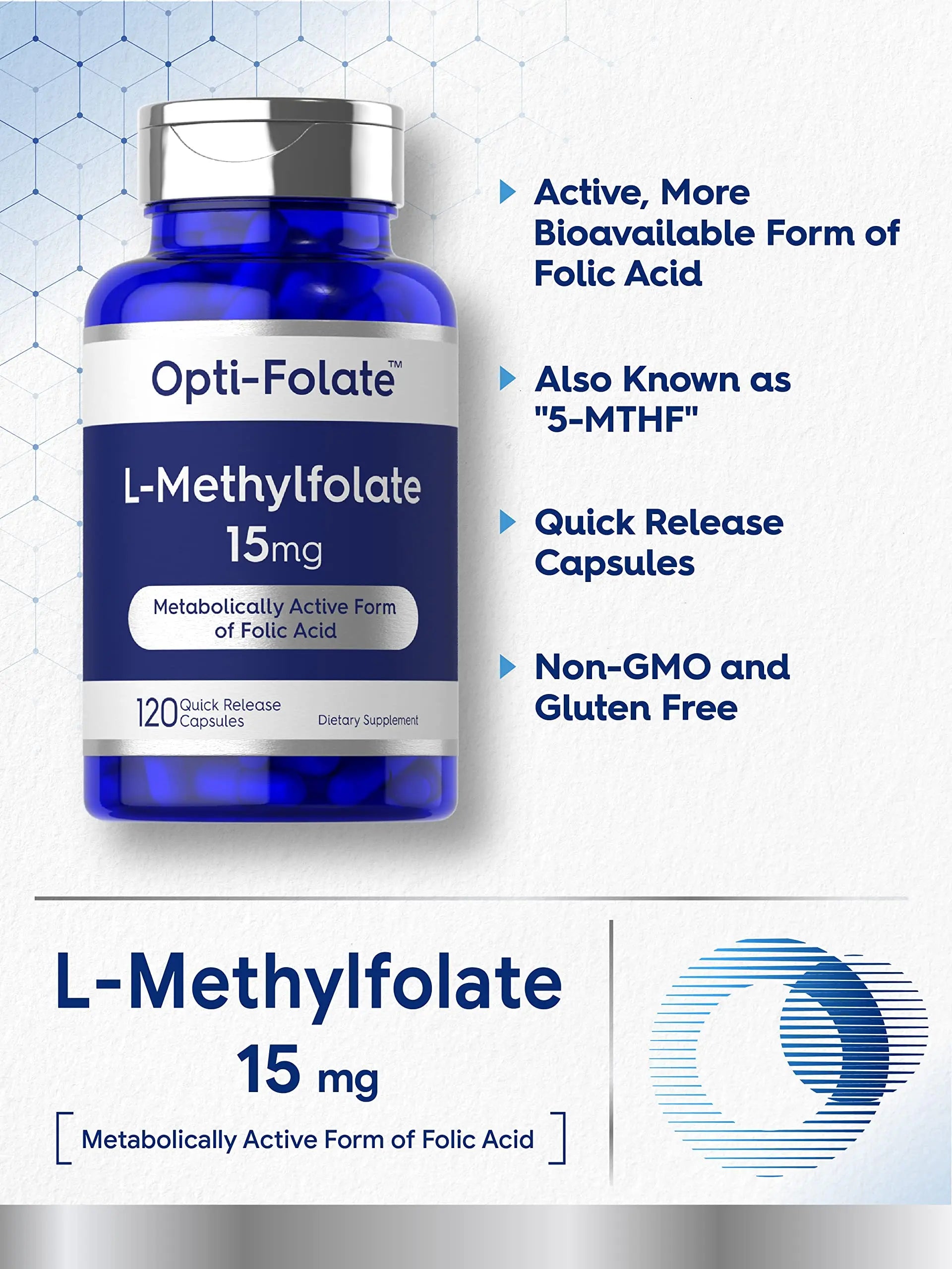 Carlyle L Methylfolate 15mg | 120 Capsules | Value Size | Max Potency | Optimized Carlyle Au supplements