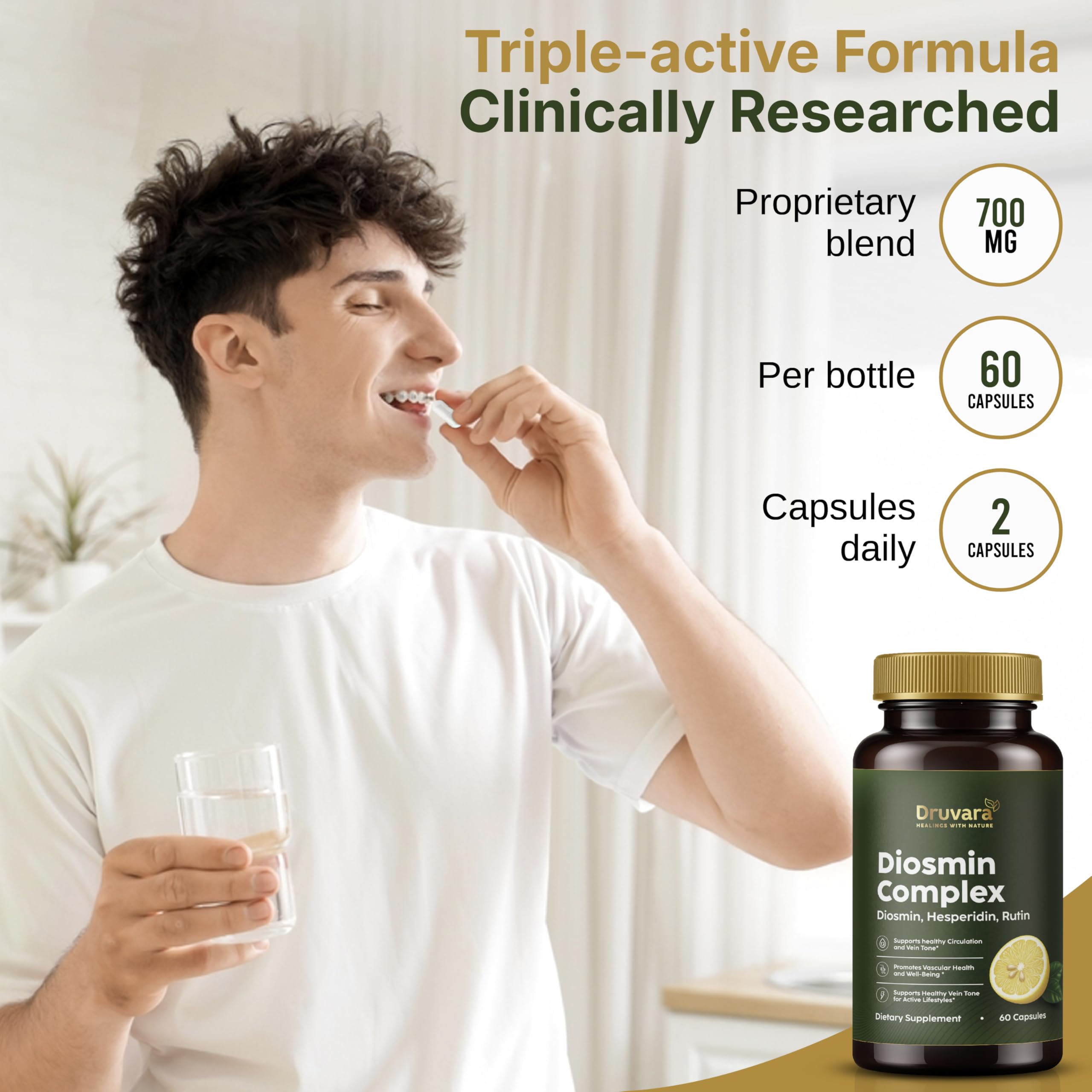 Druvara Diosmin Hesperidin with Rutin & B Vitamins | Vein Support Supplement for Leg Comfort, Healthy Circulation, Vein Strength & Improved Mobility - 60 Capsules Druvara Au supplements