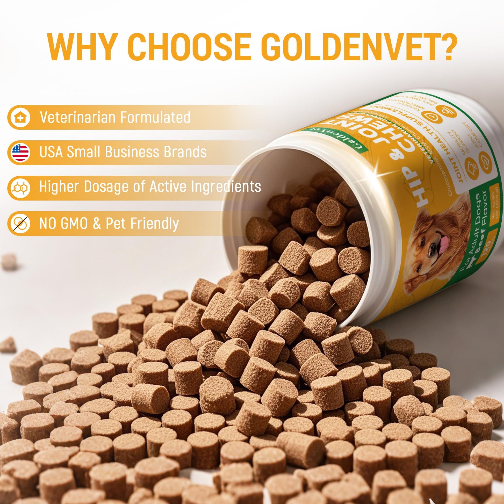 Hip and Joint Chews for Senior Dogs with Glucosamine HCL, Chondroitin, Green-lipped Mussel, Ashwagandha for Anti Inflammatory, Mobility Support, Muscle Maintenance, Joint Comfort 120 Ct GOLDENVET Au supplements