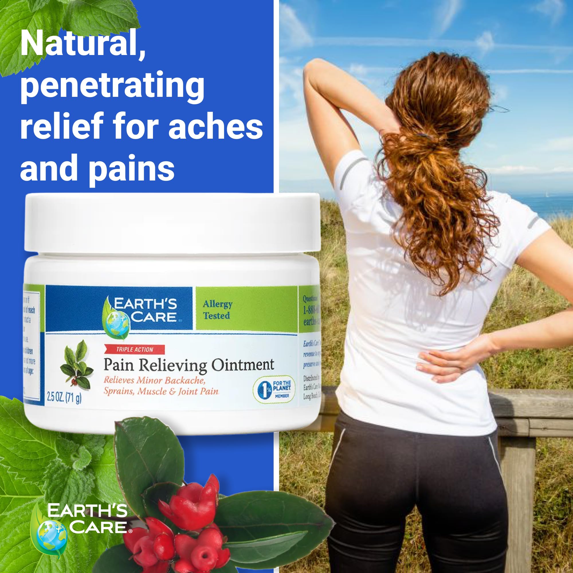 Earth's Care Pain Relieving Ointment - Triple Action Muscle and Joint Pain Relief Cream - Topical Analgesic 2.5 oz (3 Jars) Earth's Care Au supplements