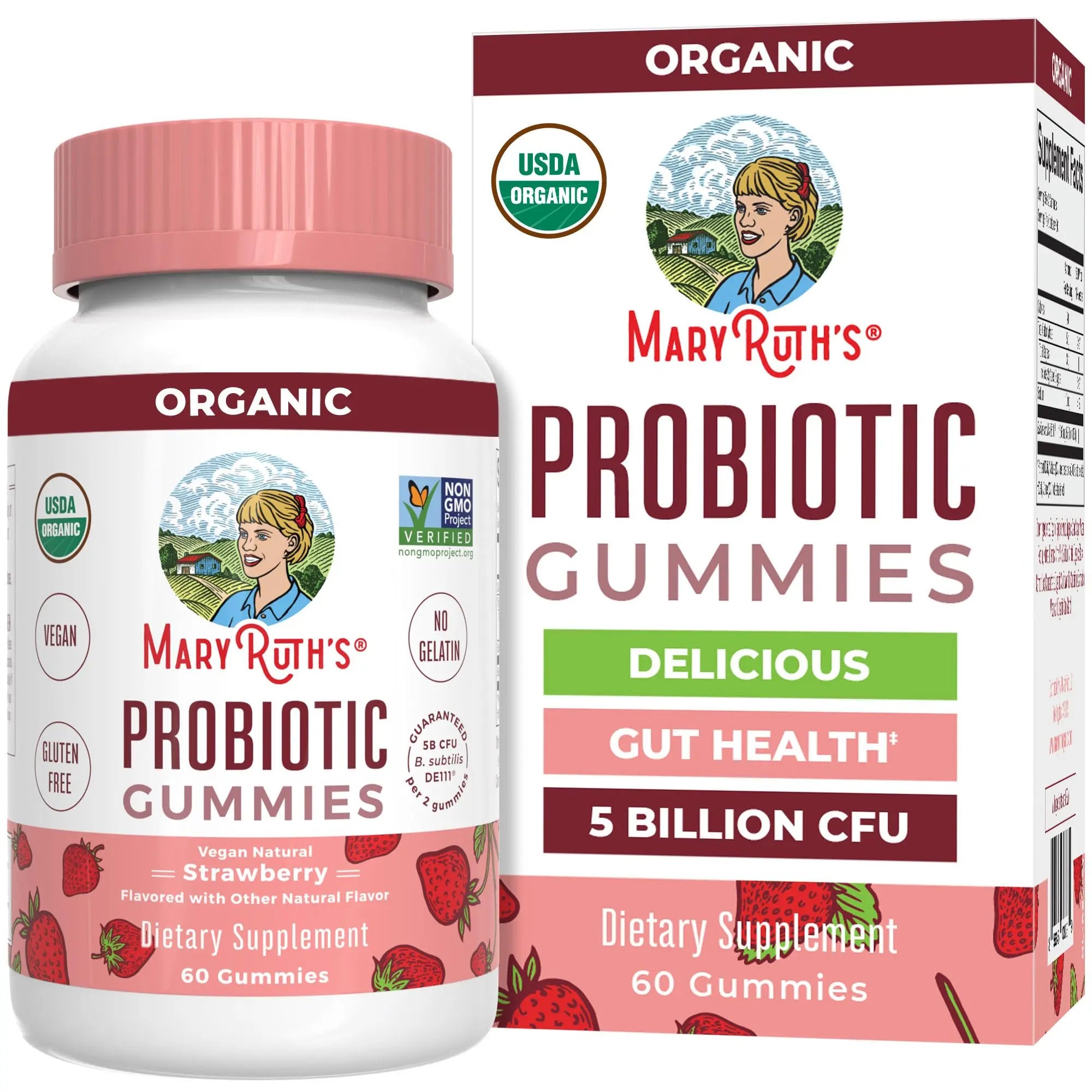 MaryRuth Organics USDA Organic Probiotic Gummies |Probiotics forWomen & Men Digestive Health & Gut Comfort Supplement 5 Billion CFU | Immune & Digestive Support | Vegan | Non-GMO | 60 Count MARYRUTH'S Au supplements