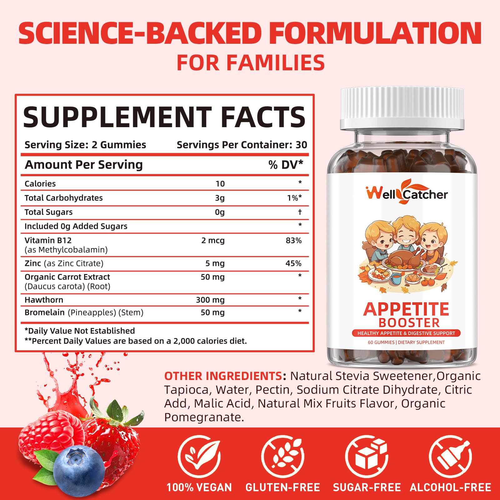 Appetite Booster Gummies for Kids Adults: Appetite Support Supplement with Bromelain Hawthorn Zinc Vitamin B12 for Healthy Digestive & Nutritional Balance, Sugar Free Mixed Fruit Flavor Vegan 30 Days Wellcatcher Au supplements