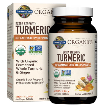 Garden of Life Organics Extra Strength Turmeric Inflammatory Response 120 Tablets-100Mg Curcumin (95% Curcuminoids) Black Pepper, Probiotics, Organic Non-GMO Vegan Gluten Free Herbal Supplement Garden of Life Au supplements