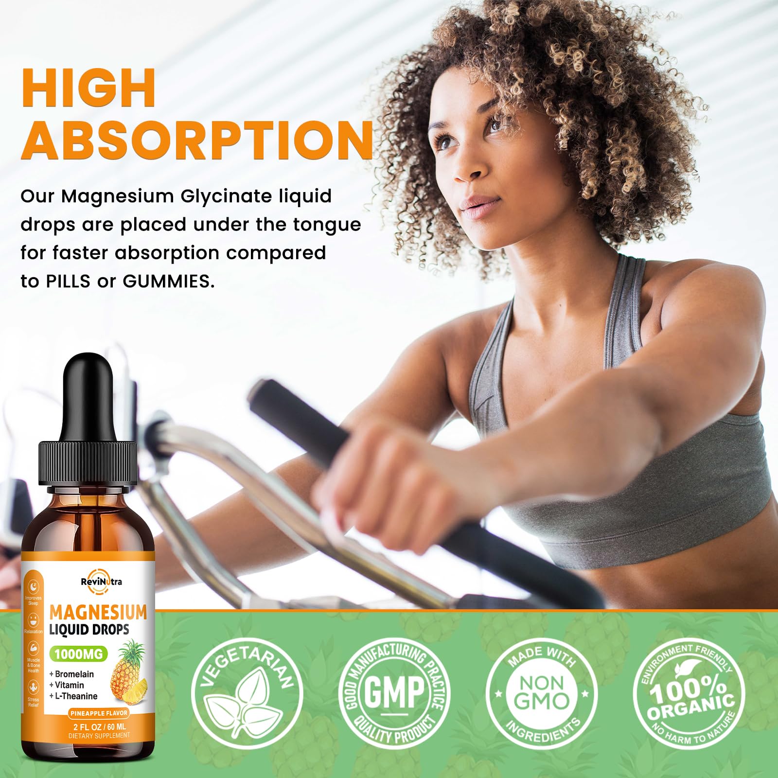 Magnesium Glycinate Liquid Drops, 1000mg of Liquid Magnesium Complex Supplement for Sleep, Nerve, Energy, Muscle, Bone, Calm & Digestion, High Absorption, 2 Fl Oz, Sugar-Free Pineapple Flavor ReviNutra Au supplements
