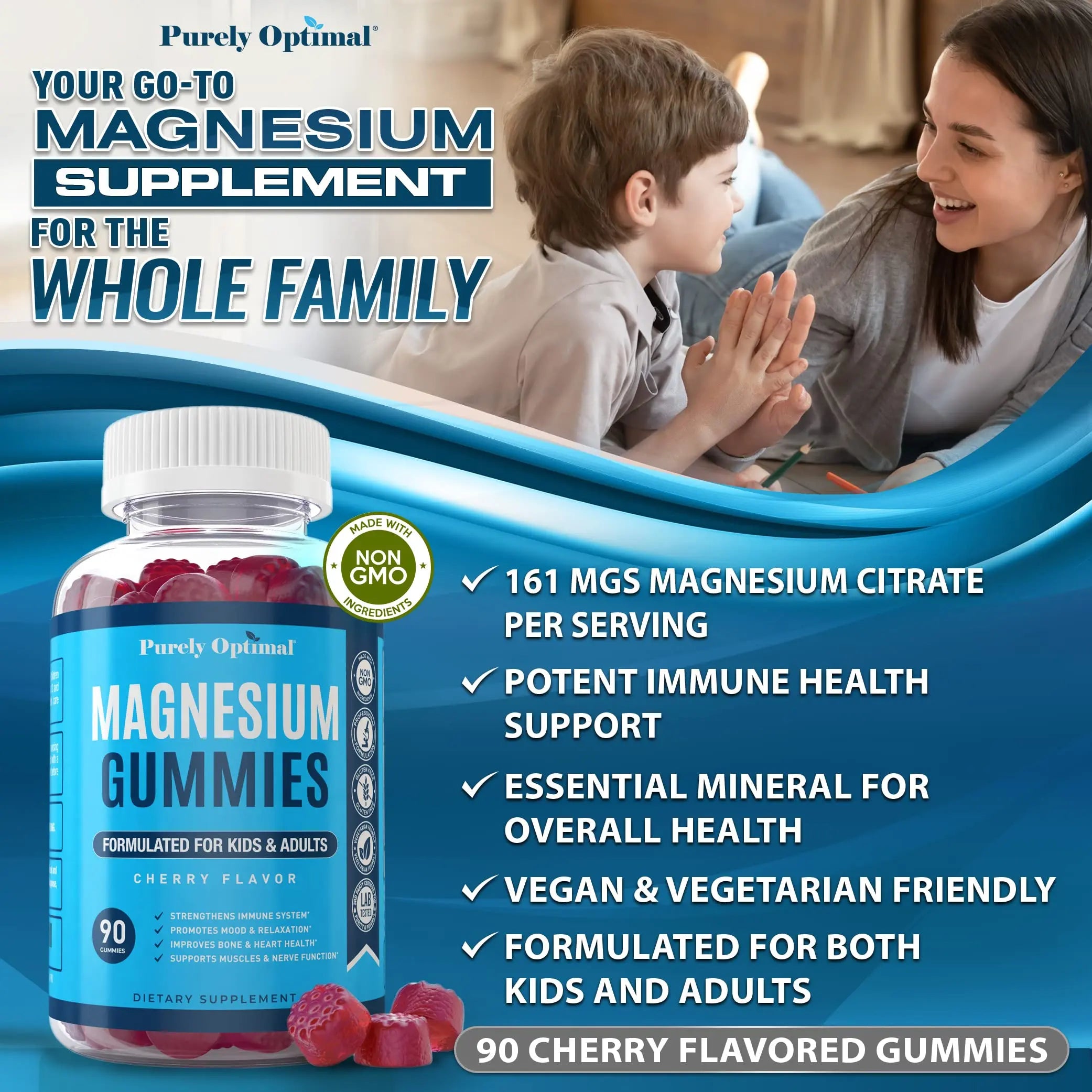 Premium Magnesium Gummies Kids & Adults - Magnesium Citrate for Digestion Support Purely Optimal Au supplements