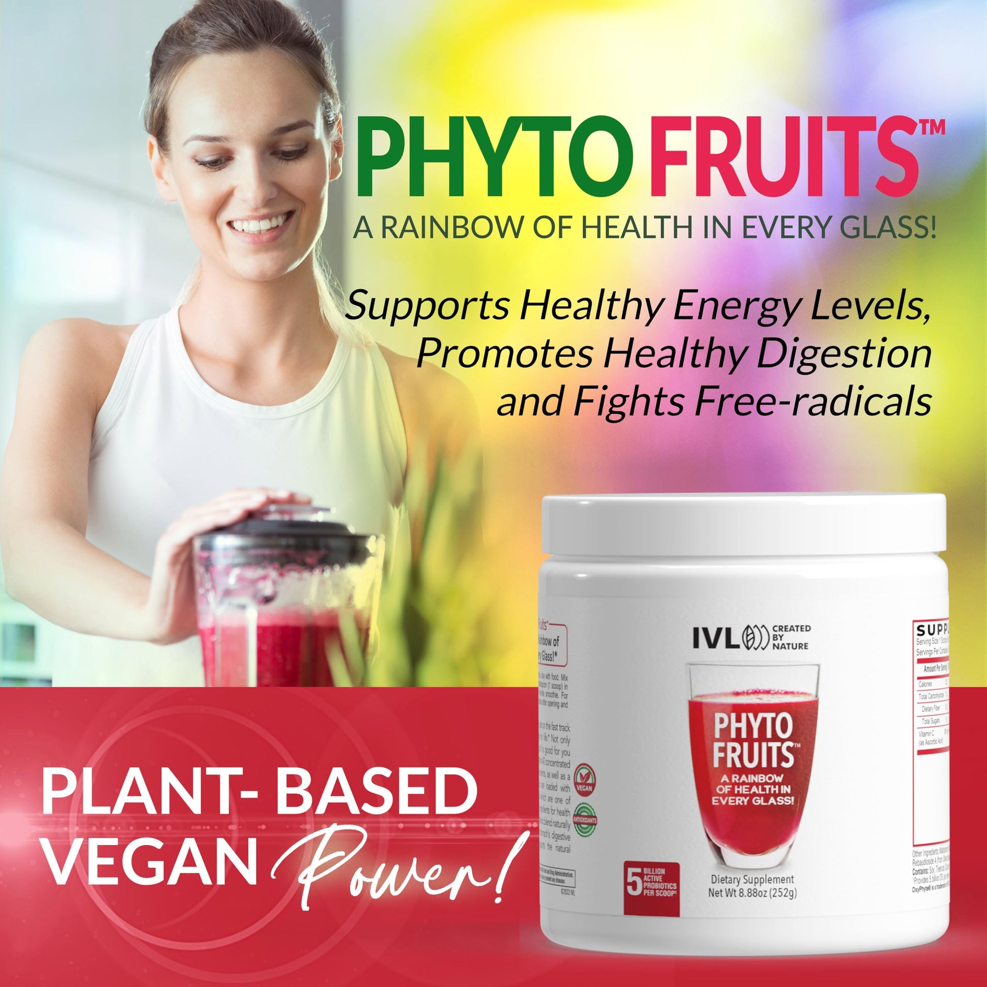 IVL - Phyto Fruits Superfood Powder - Support Energy - Digestive & Probiotic - Antioxidant - Vegan - 40 Fruits and Nutrients Plus 6 Probiotic Strains (30 Servings, 8.88 oz) IVL Au supplements