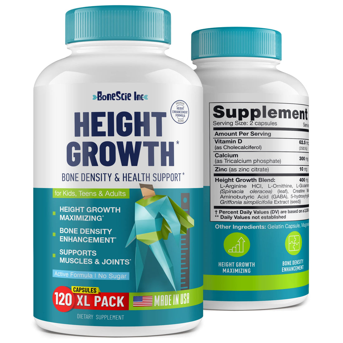 Height Growth Maximizer - Made in USA - Natural Height Increase Booster & Bone Growth Pills - Grow Taller Supplement for Adults, Teens & Kids - Vitamins for Boys & Girls to Get Taller - 120 capsules BONESCIE INC Au supplements