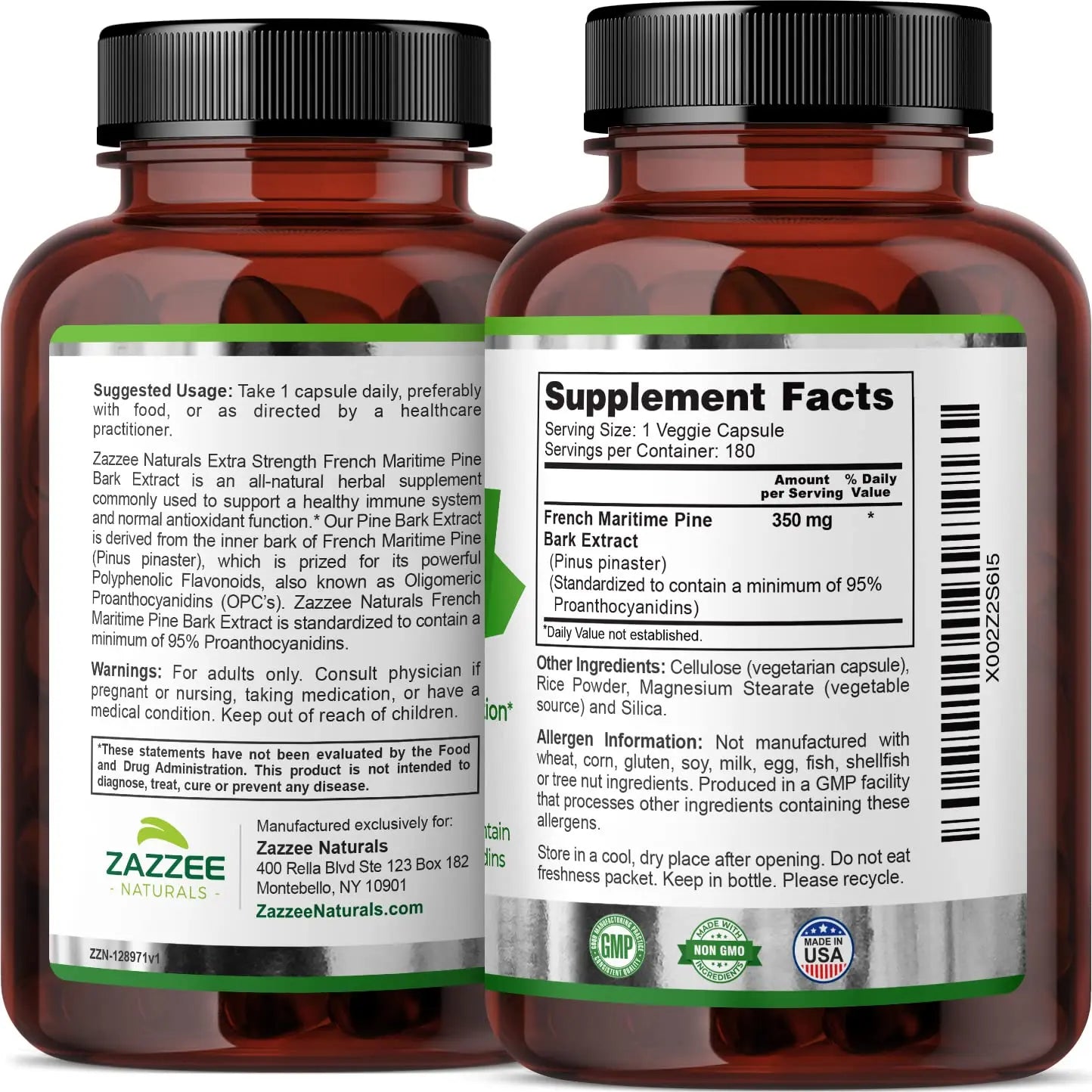 Zazzee Extra Strength French Maritime Pine Bark Extract, 350 mg Per Capsule Zazzee Au supplements