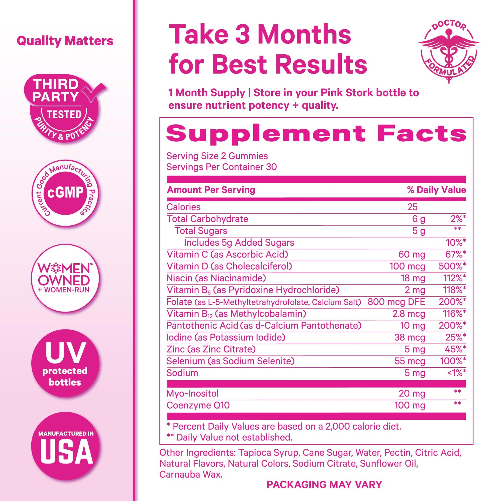 Pink Stork Premium Fertility Gummies | Fertility Supplements for Women with CoQ10, Myo-Inositol + Prenatal Vitamins | Conception Support | Hormone Balance for Women, Ovarian Care - 60 Gummies Pink Stork Au supplements