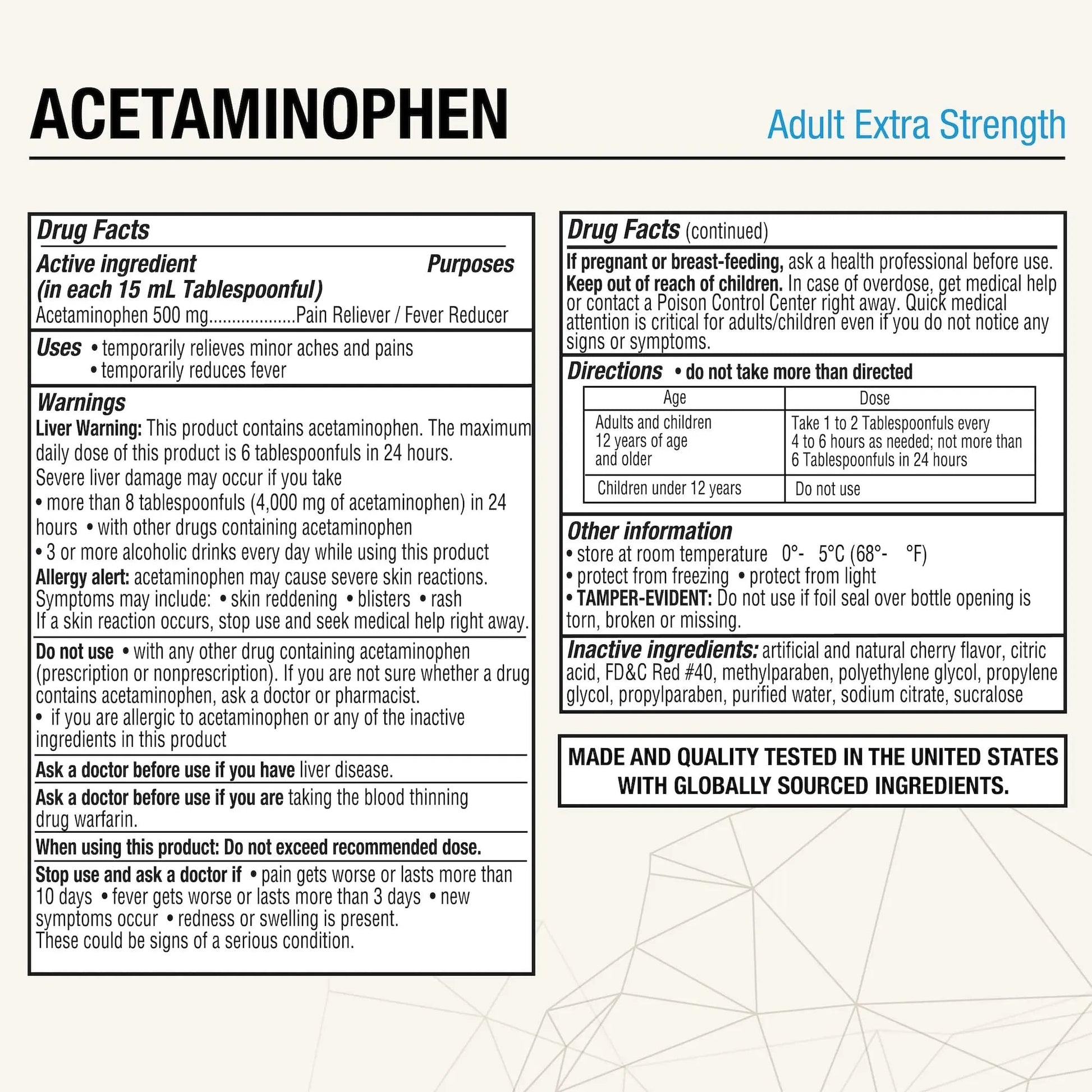 Puregen Labs Adult Extra Strength Acetaminophen Liquid 500mg/15ml - 8 fl oz Rapid Burst Pain Reliever/Fever Reducer, Cherry Flavor | Muscle & Joint Pain Relief | Arthritis Pain Relief P Puregen Labs Au supplements