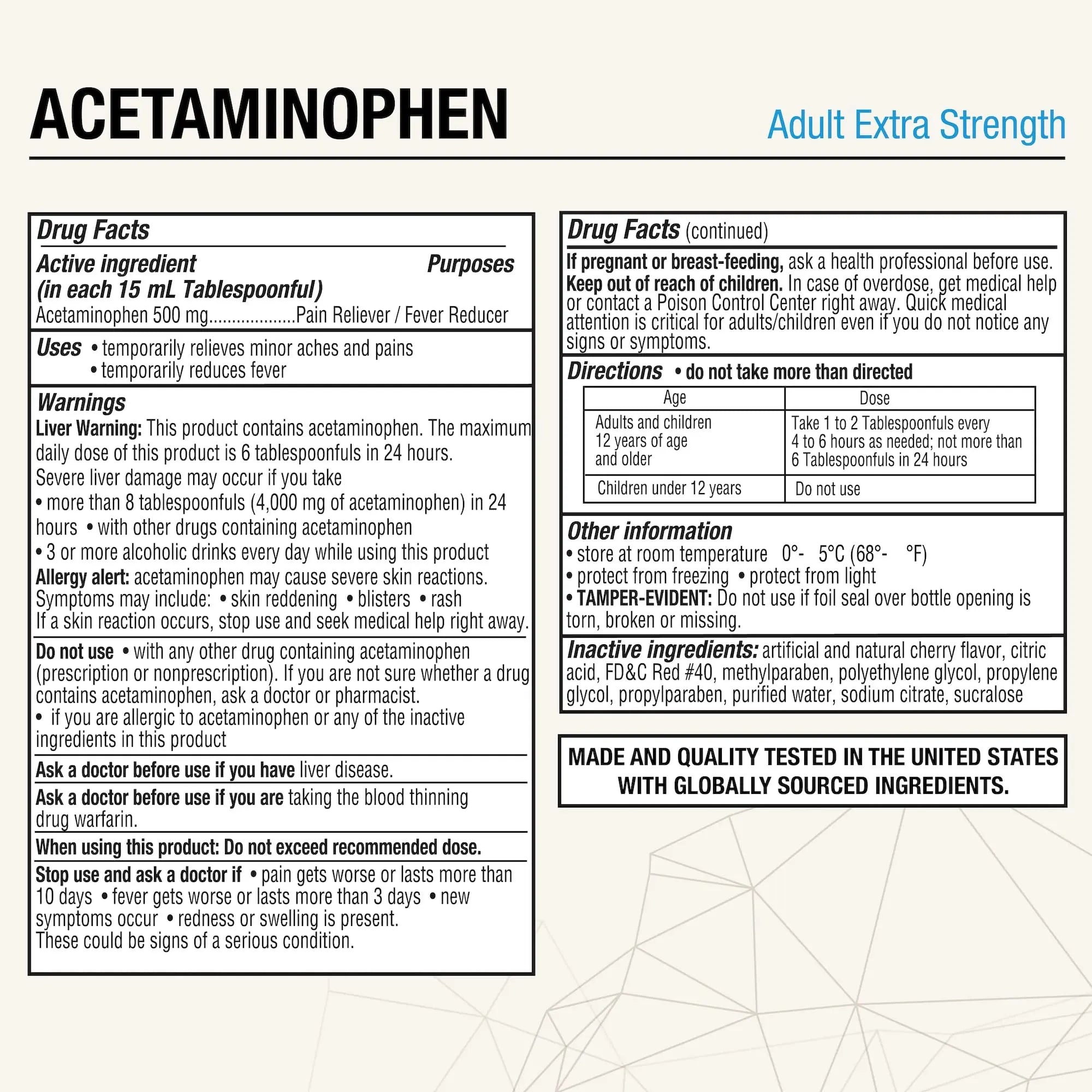 Puregen Labs Adult Extra Strength Acetaminophen Liquid 500mg/15ml - 8 fl oz Rapid Burst Pain Reliever/Fever Reducer, Cherry Flavor | Muscle & Joint Pain Relief | Arthritis Pain Relief P Puregen Labs Au supplements