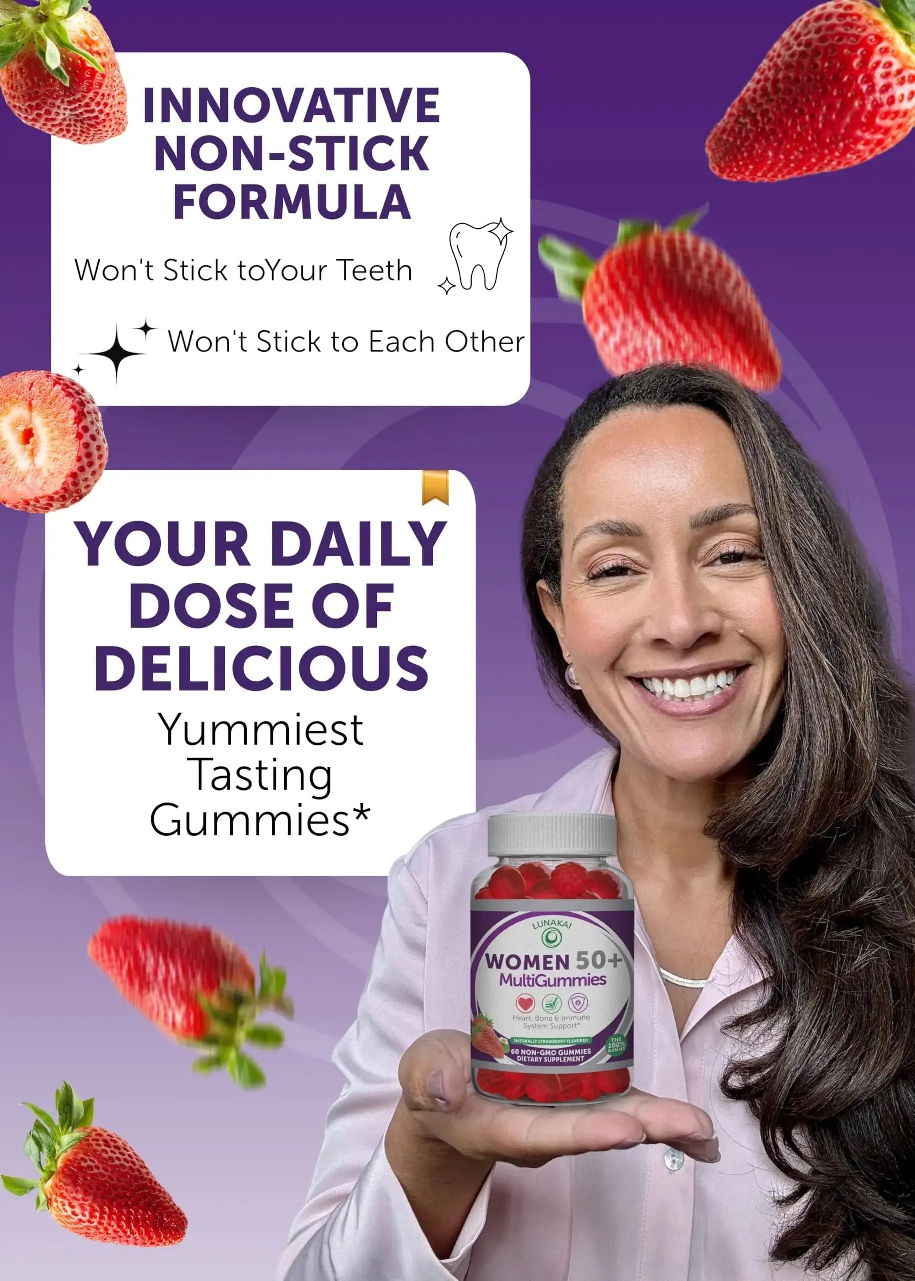 Lunakai USA Made Women’s 50+ Multivitamin & Vitamin D3 Gummies Bundle, Supports Bone, Heart, Immune & Energy Health, Non-GMO, Gluten-Free, Delicious Strawberry & Pineapple Flavors, 60ct Each Lunakai Au supplements