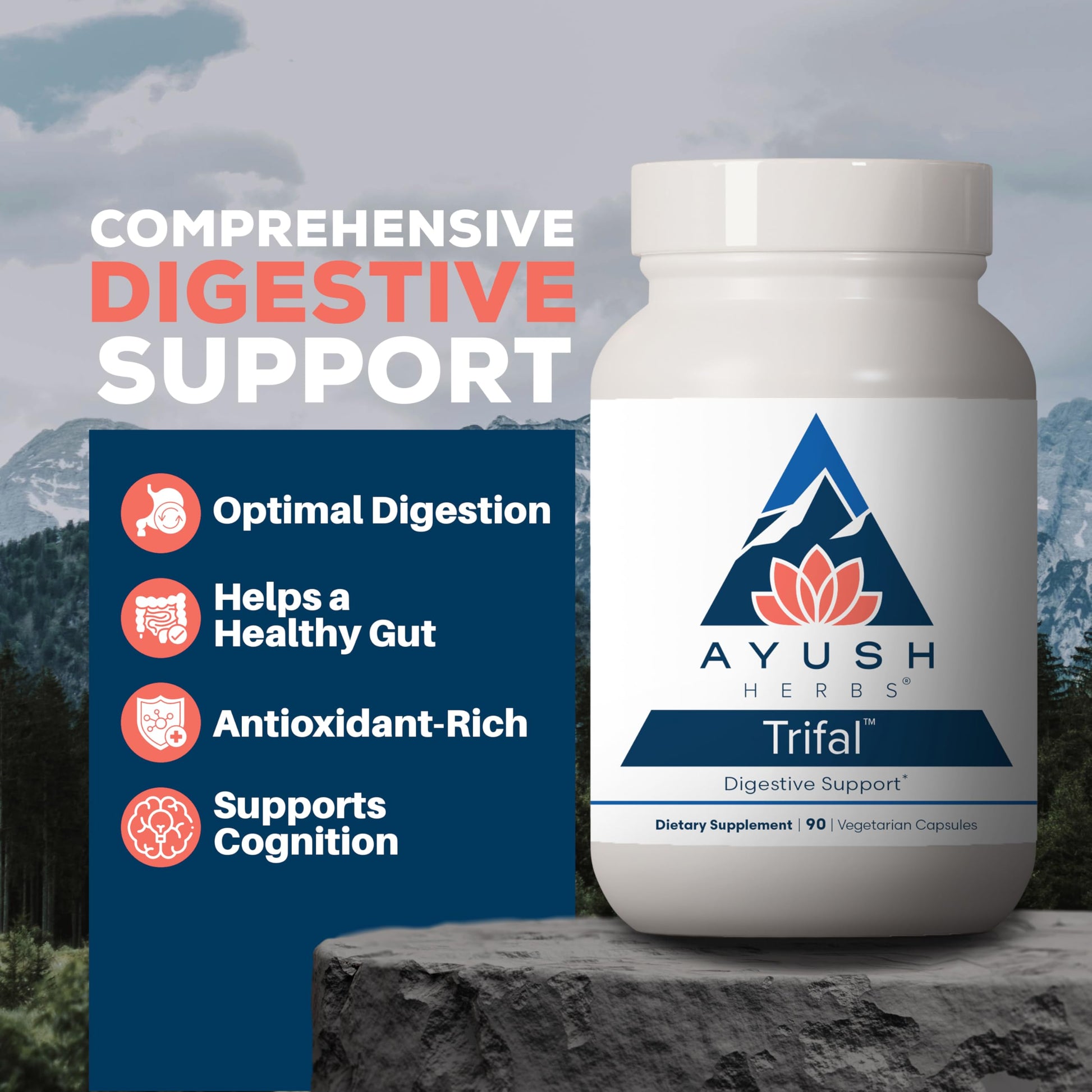 Ayush Herbs Trifal Digestive Support with Amla - Triphala Supplement for Women & Men, Promotes Balanced Digestion, Antioxidant Rich, Made with Organic Ingredients - 90 Vegetarian Capsules (1 Count) Ayush Herbs Au supplements