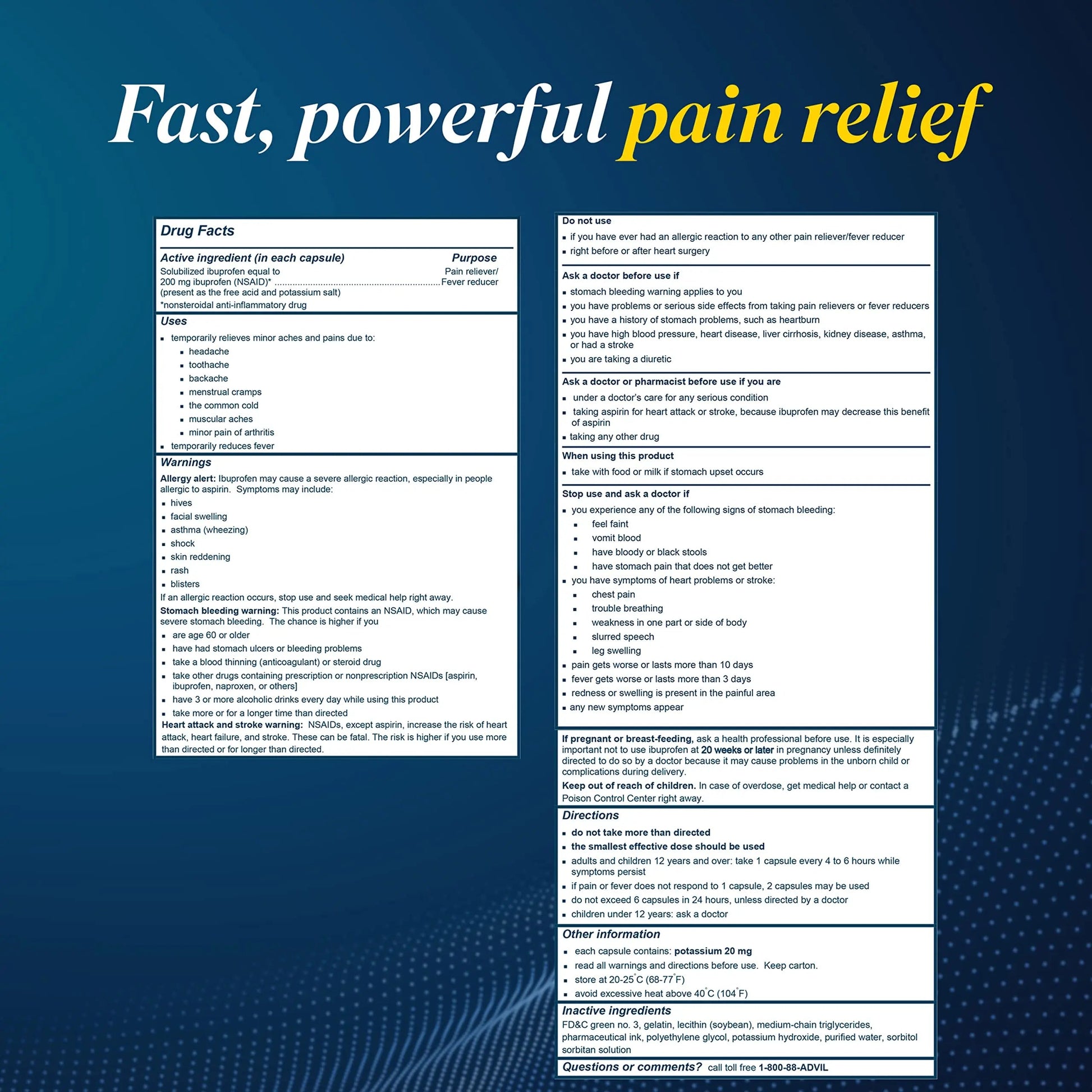 Advil Liqui-Gels Pain Reliever and Fever Reducer, Pain Medicine for Adults with Ibuprofen 200mg for Headache, Backache, Menstrual Pain and Joint Pain Relief - 50x2 Liquid Filled Capsules Advil Au supplements