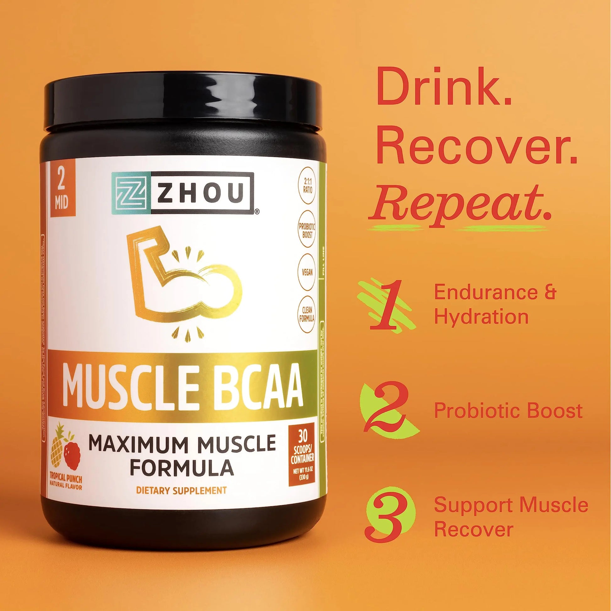 Zhou Nutrition Muscle BCAA Powder, Vegan Muscle Recovery, Natural, Clean Formula Zhou Nutrition Au supplements