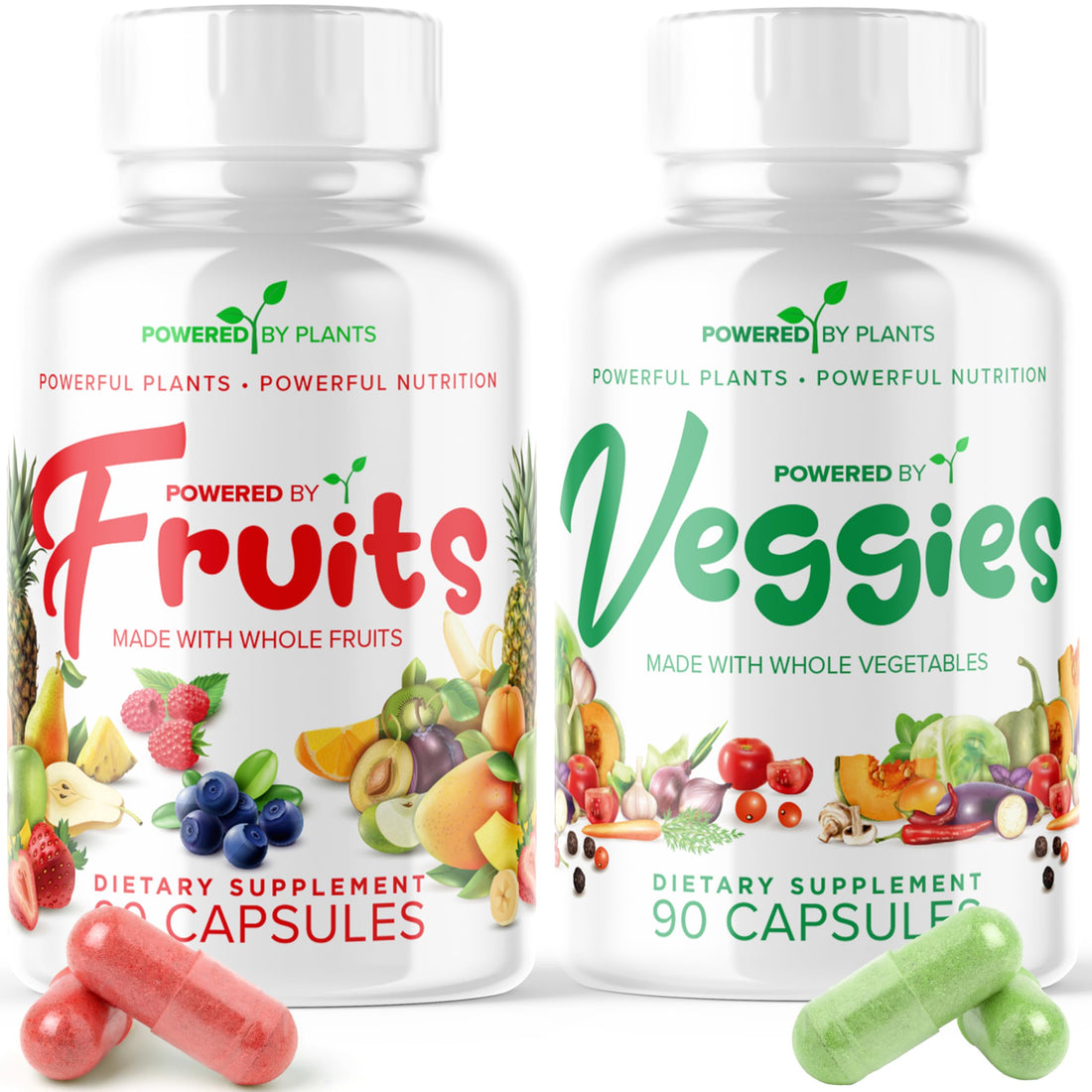 Daily Fruits and Veggies Supplement - 180 Capsules for 30 Days, Non GMO & Gluten Free Superfood with Natural Vitamins - Powered by Plants, 2-Pack POWERED X PLANTS Au supplements